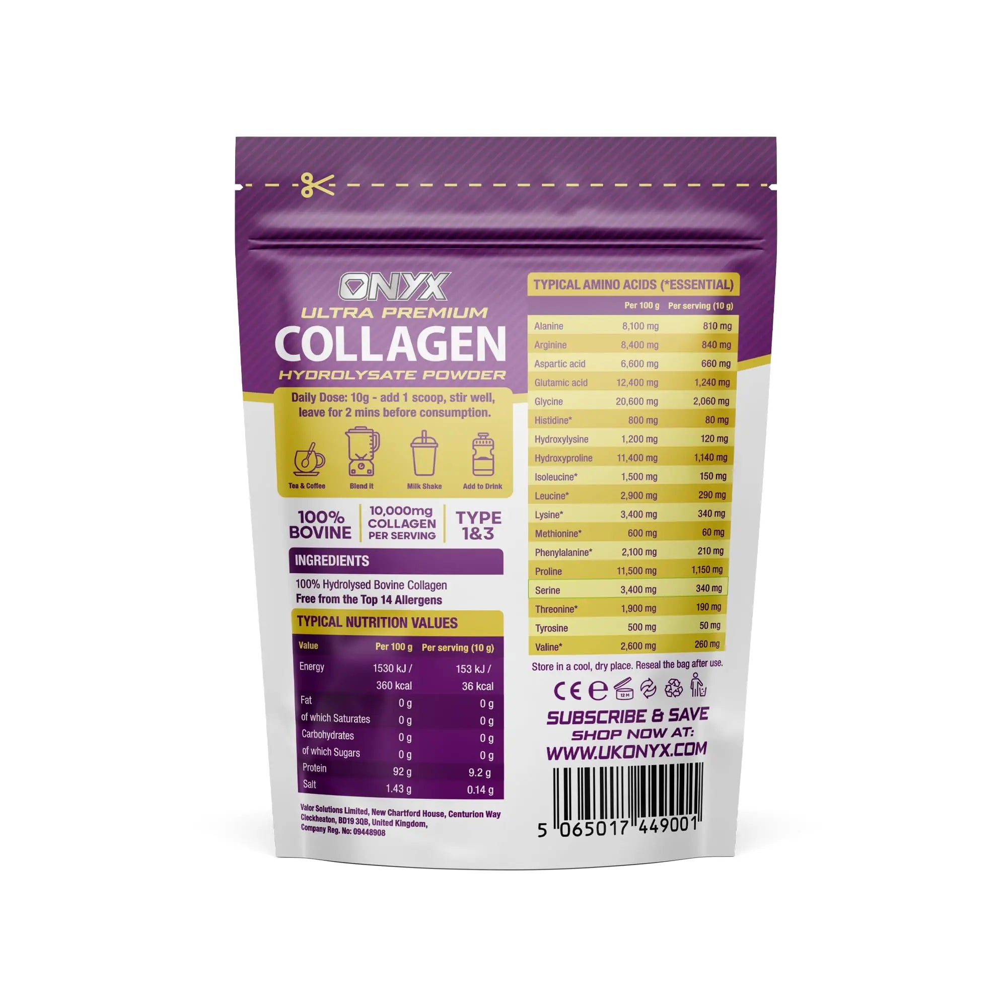 Collagen Powder 600g - 60 Servings - Collagen Peptides Supplement with High ONYX INGREDIENTS 101