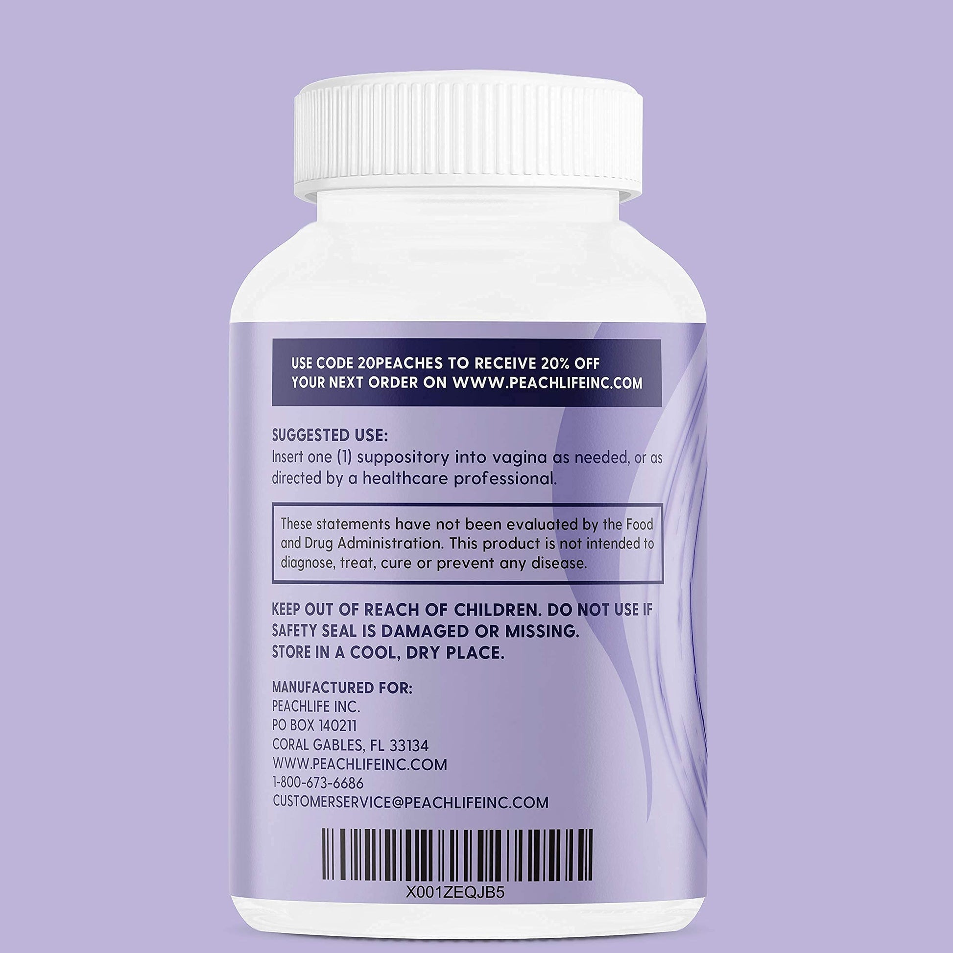 Peachlife Boric Acid Suppositories in Vegetable Capsules - USA Made - Vaginal pH - AB Mystery