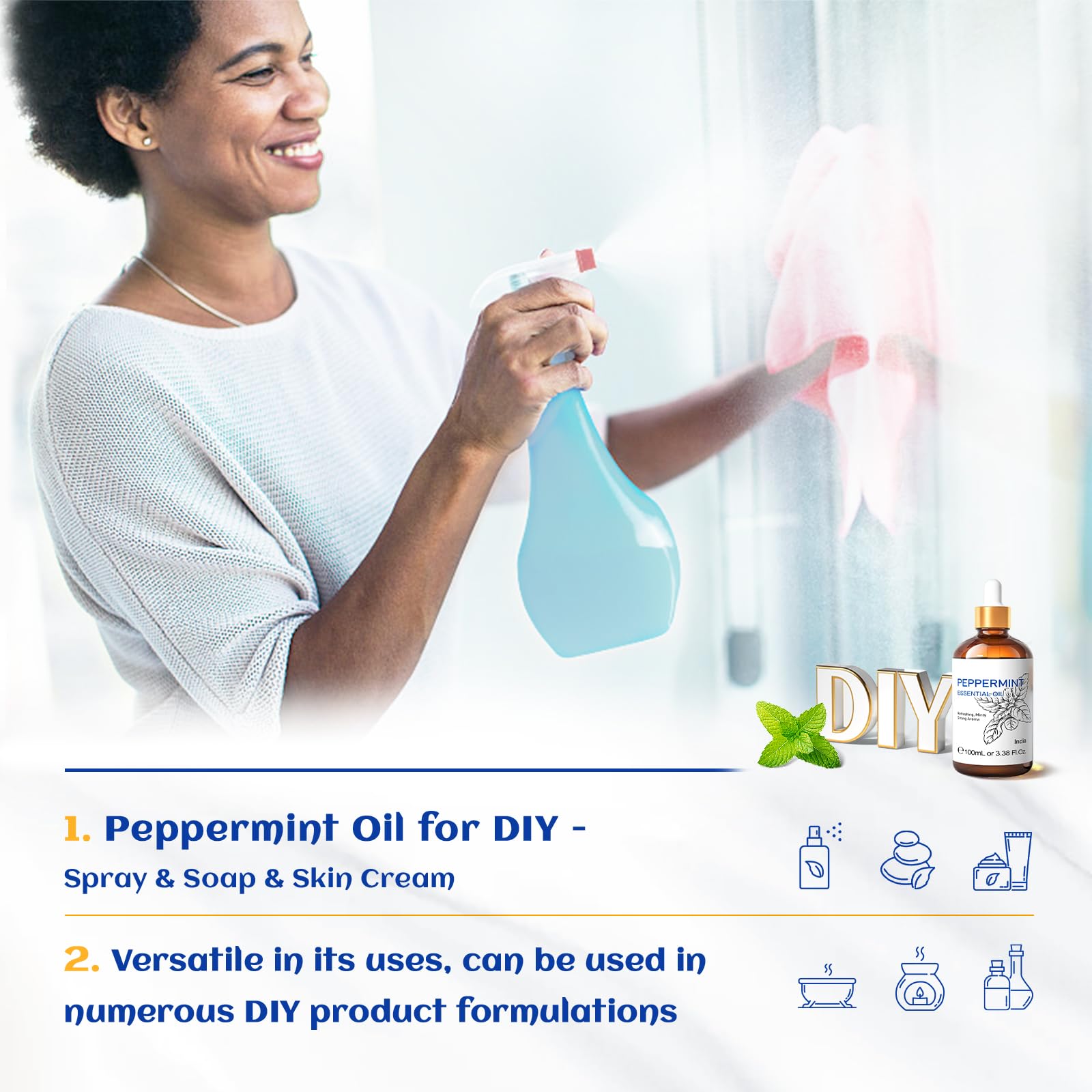 HIQILI Peppermint Essential Oil, 100% Pure Natural for Diffuser, Hair, Massage, Add to Spray - AB Mystery