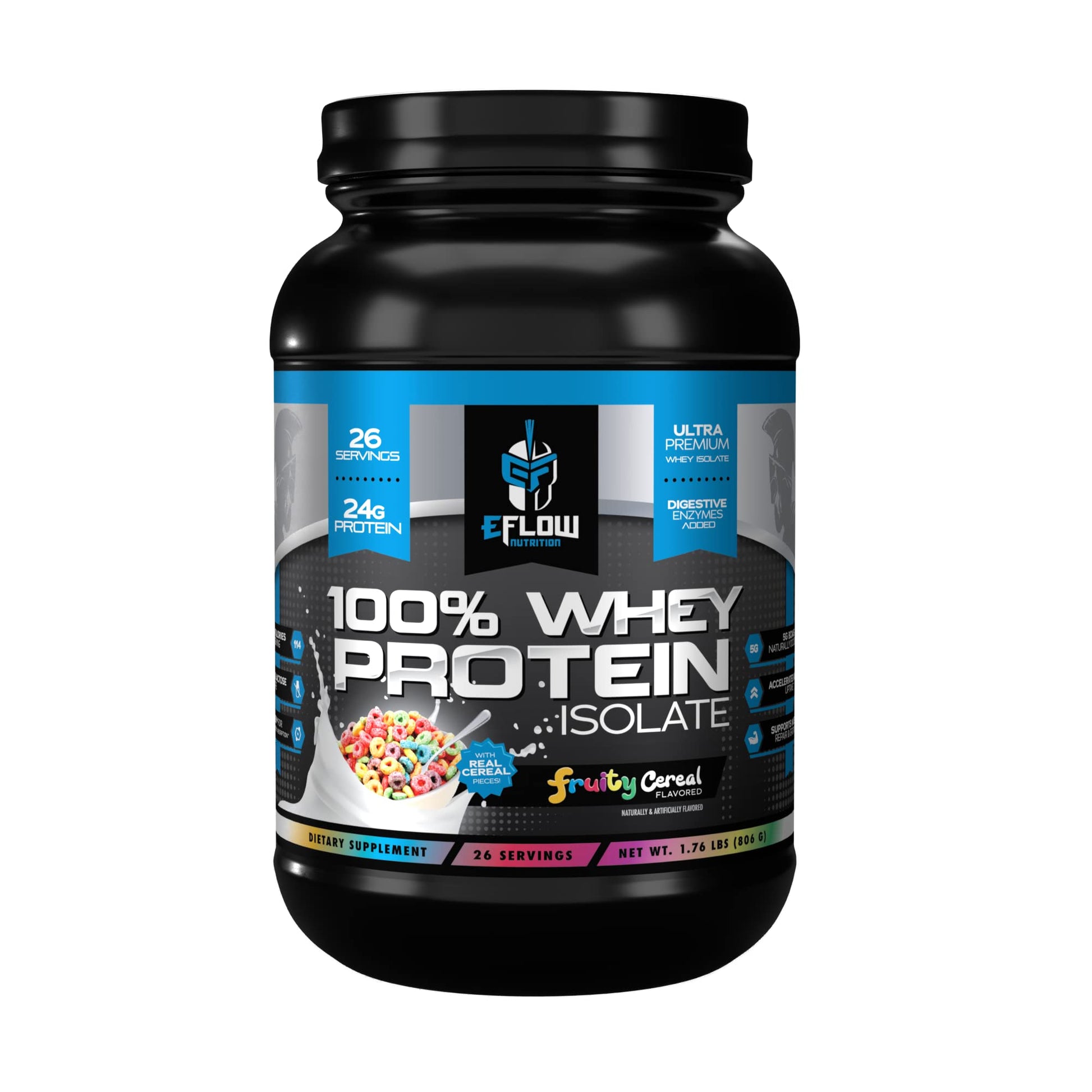 eFlow Nutrition 100% Whey Protein Isolate - Gluten & Lactose-Free Digestive Enzymes 