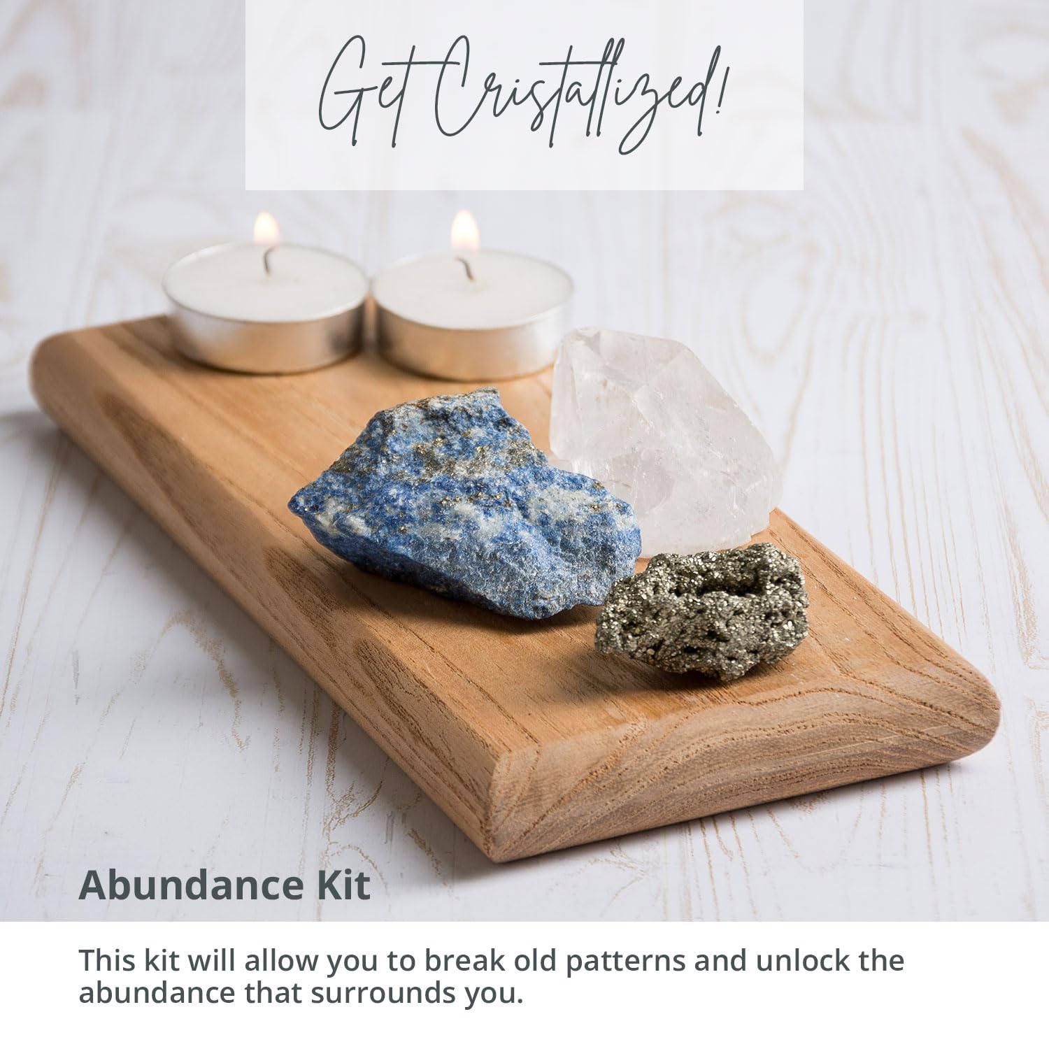 5PCS SAMSARI Abundance XL Crystals Healing Set - (Pyrite, Lapis Lazuli, Clear Quartz), 1 Palo Santo Stick - AB Mystery