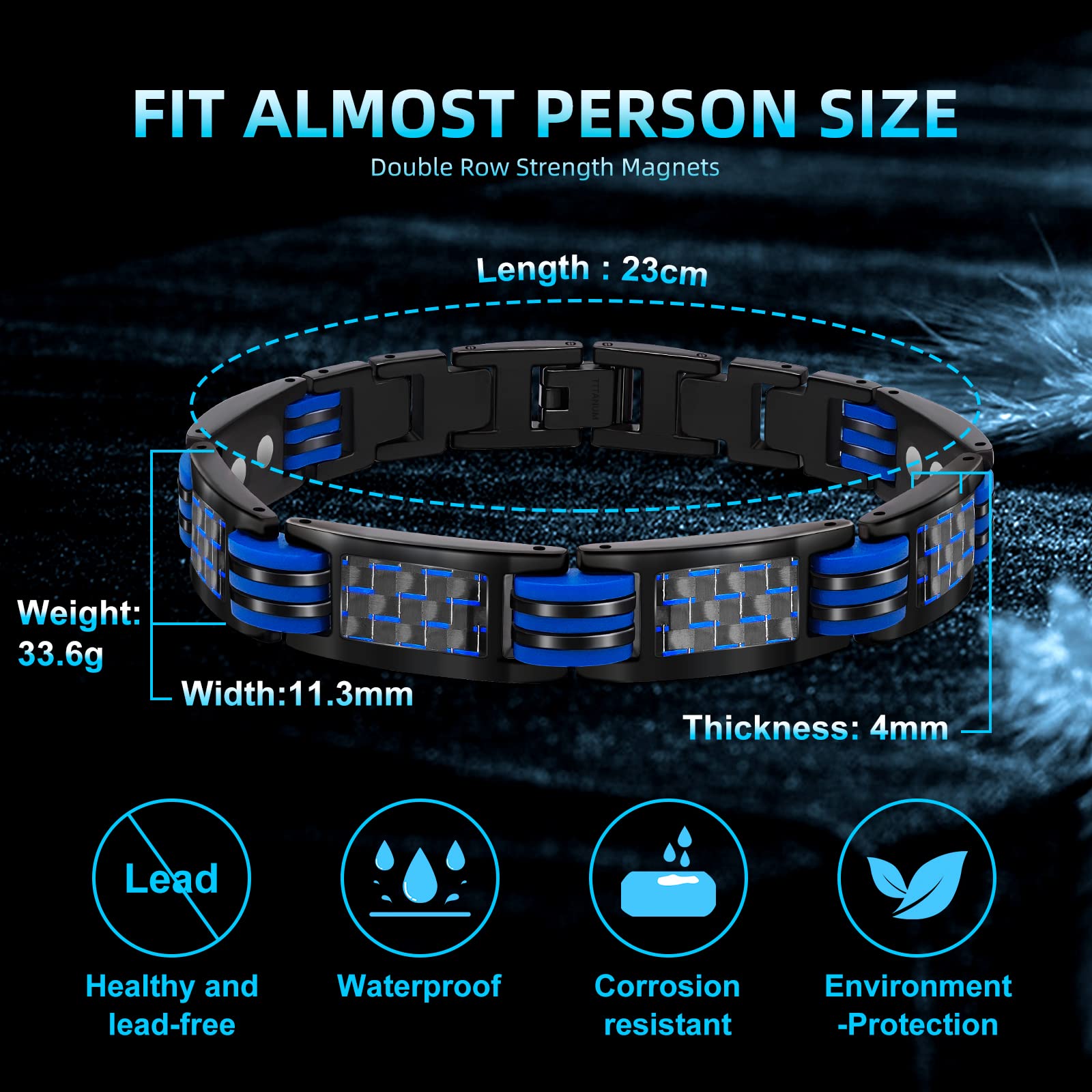 JEROOT Magnetic Bracelets for Men, Blue Carbon Fiber Pure Titanium Magnetic Bracelet - AB Mystery