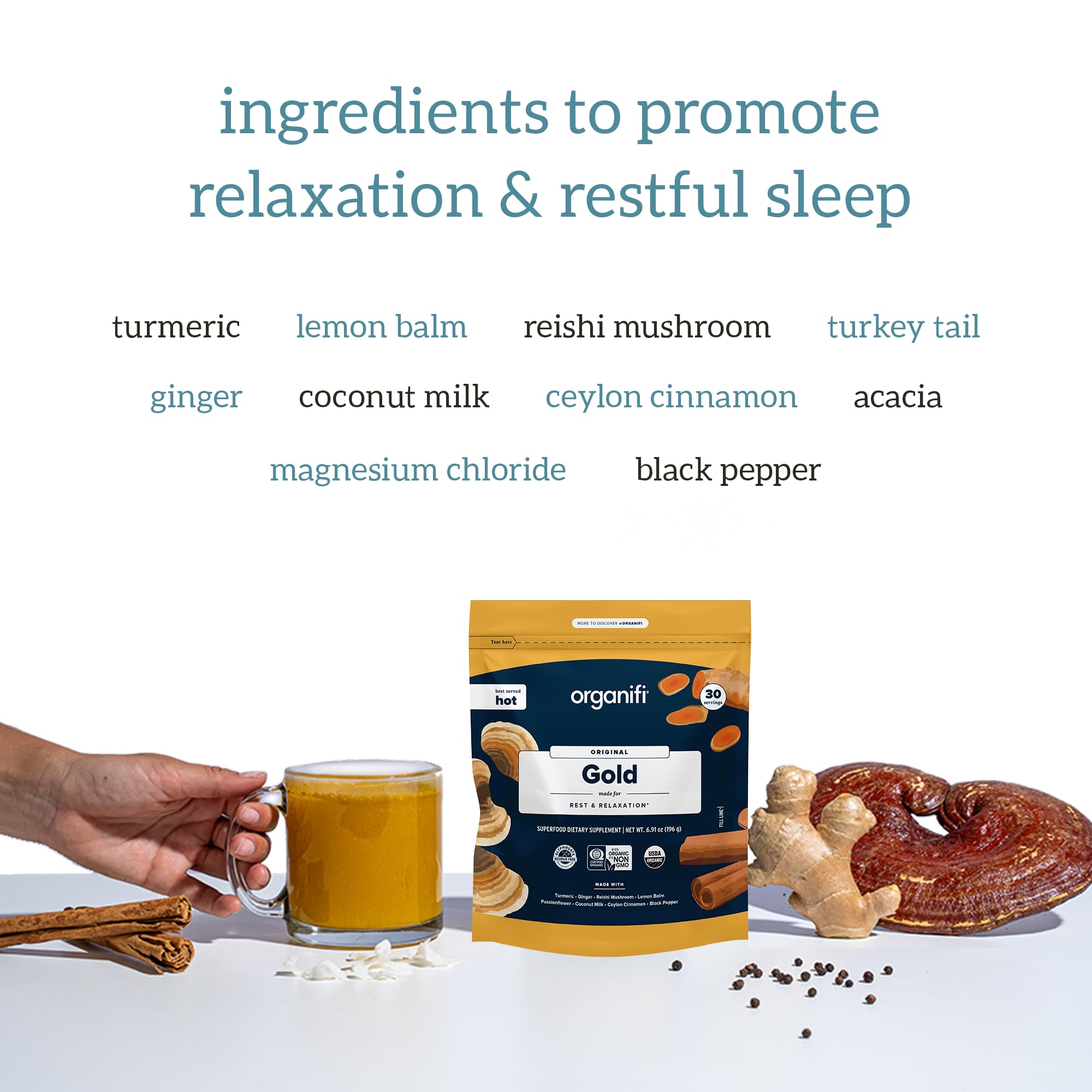 Organifi: Gold - Superfood Supplement Powder- 90 Servings (3 Pack) - Stress Support - AB Mystery