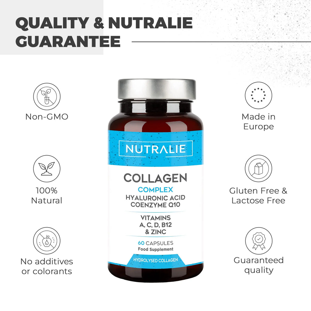 Collagen + Hyaluronic Acid + Q10 Hydrolysed Collagen Women Men + Vitamins A C D B12 Zinc NUTRALIE