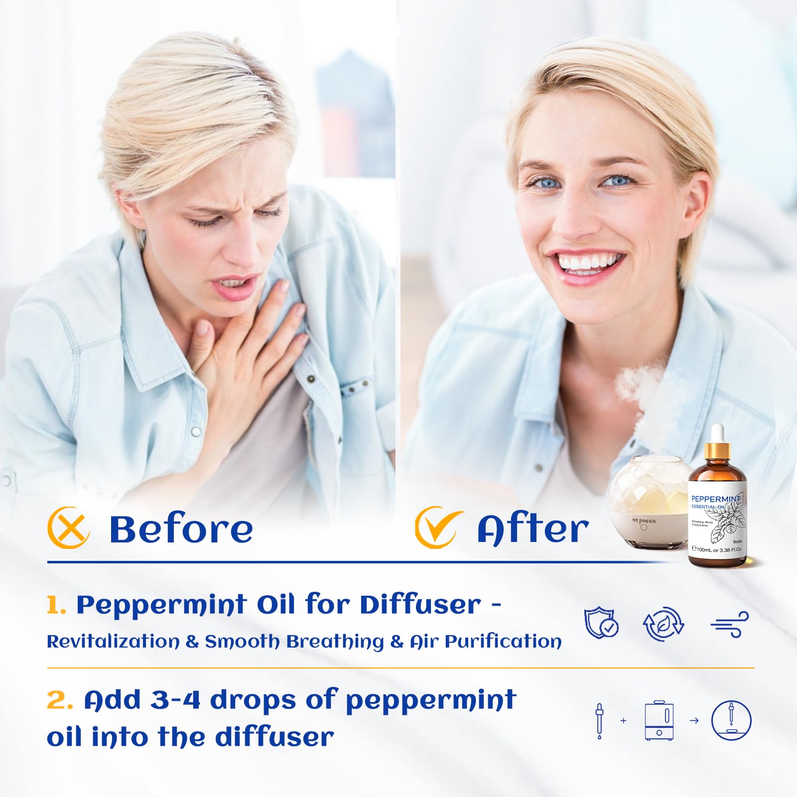 HIQILI Peppermint Essential Oil, 100% Pure Natural for Diffuser, Hair, Massage, Add to Spray - AB Mystery