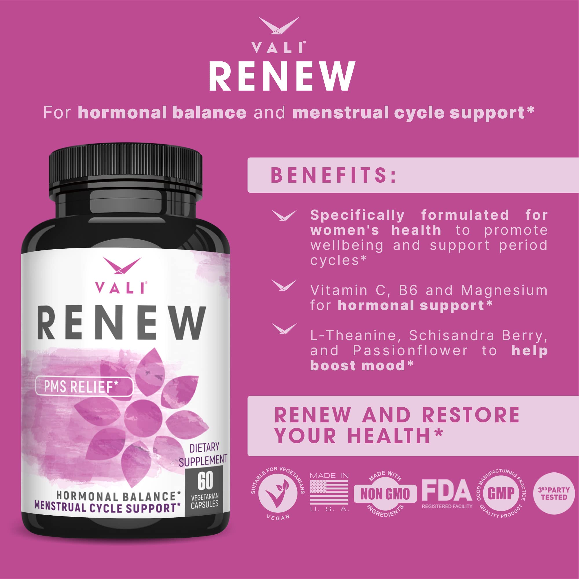 VALI Renew PMS Relief Supplement. Women’s Menstrual Cycle Support. Herbal Formula - AB Mystery