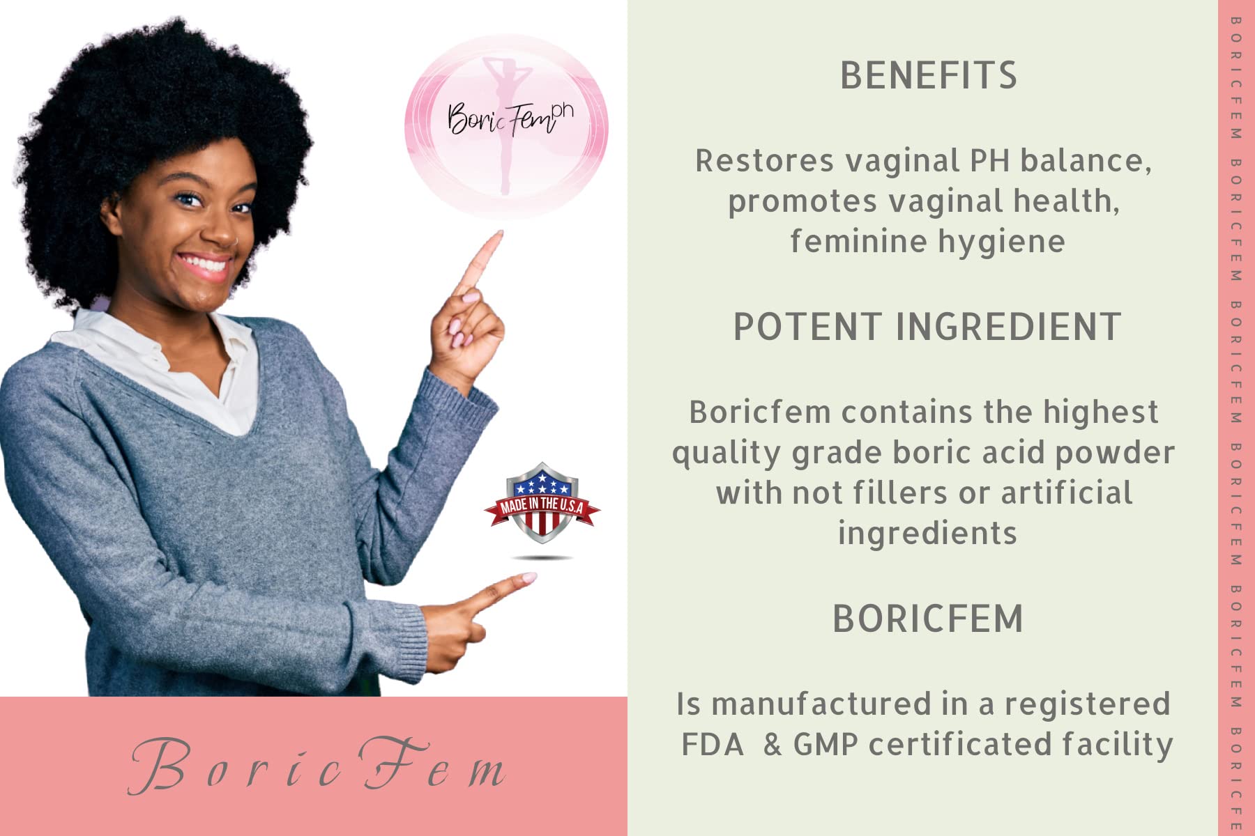 N'More Boric Acid Vaginal Suppositories- 100% Pure - Made in USA- Boricfem Vaginal Health Supplement - AB Mystery