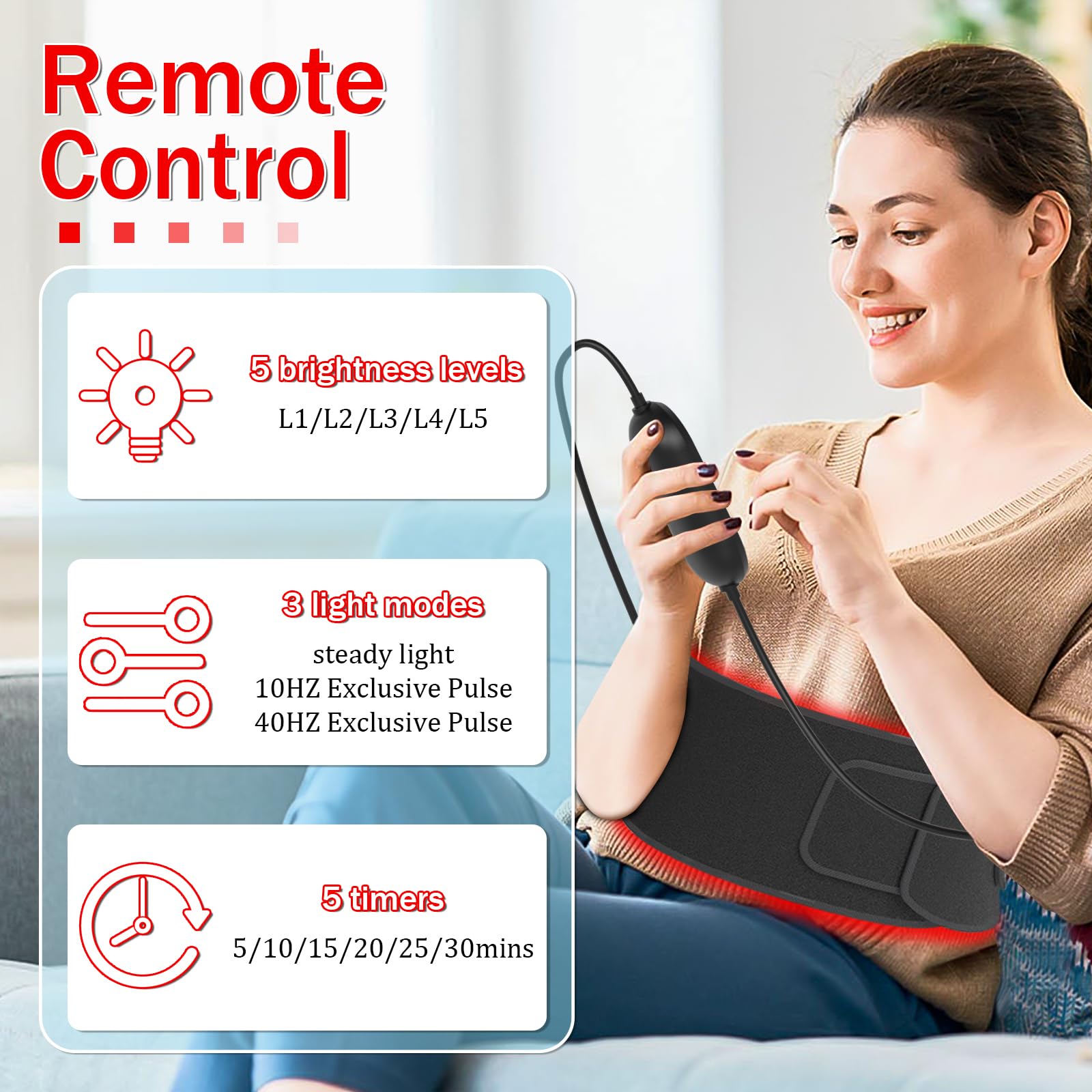 Red Light Therapy Belt Near-Infrared-Light Therapy Wrap for Body Wearable Large Pad for Waist Back Shoulder with Timer Controller - AB Mystery