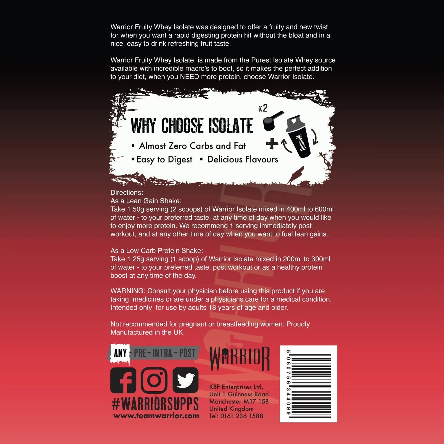 Warrior, Fruity Clear Whey Isolate – Rapid Digesting Protein Powder – Refreshingly Fruit Flavoured Shakes Warrior