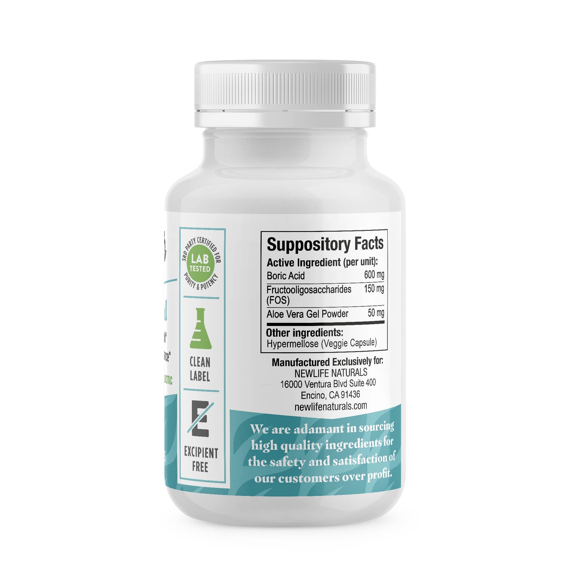 NewLife Naturals Boric Acid Vaginal Suppositories with Aloe Vera & FOS Prebiotic | Women's pH Balance Pills - AB Mystery