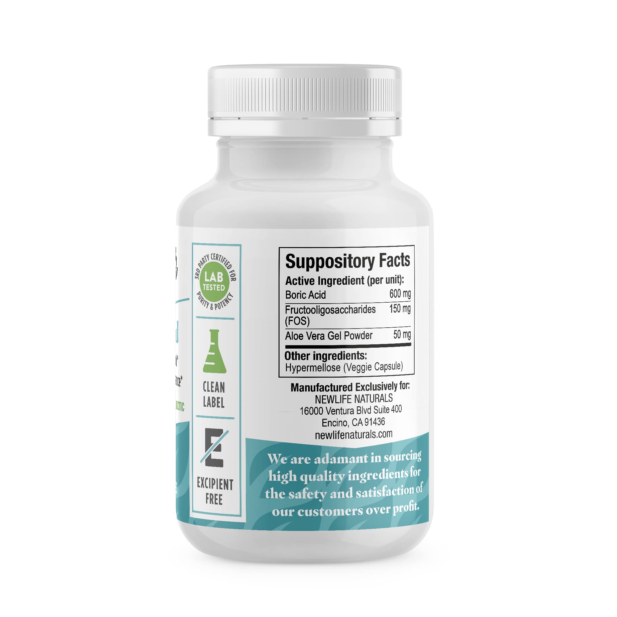 NewLife Naturals Boric Acid Vaginal Suppositories with Aloe Vera & FOS Prebiotic | Women's pH Balance Pills - AB Mystery