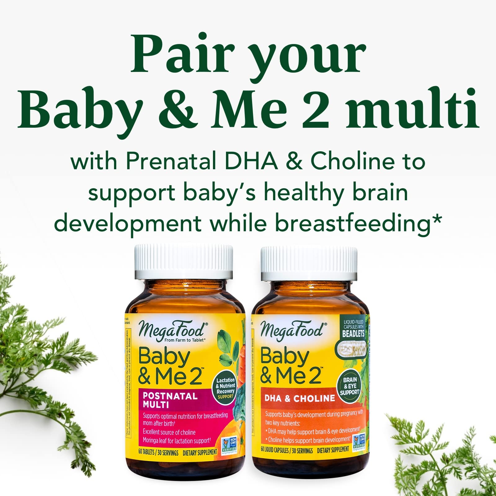 MegaFood Baby & Me 2 Postnatal Vitamins for Breastfeeding Moms with Folate MegaFood