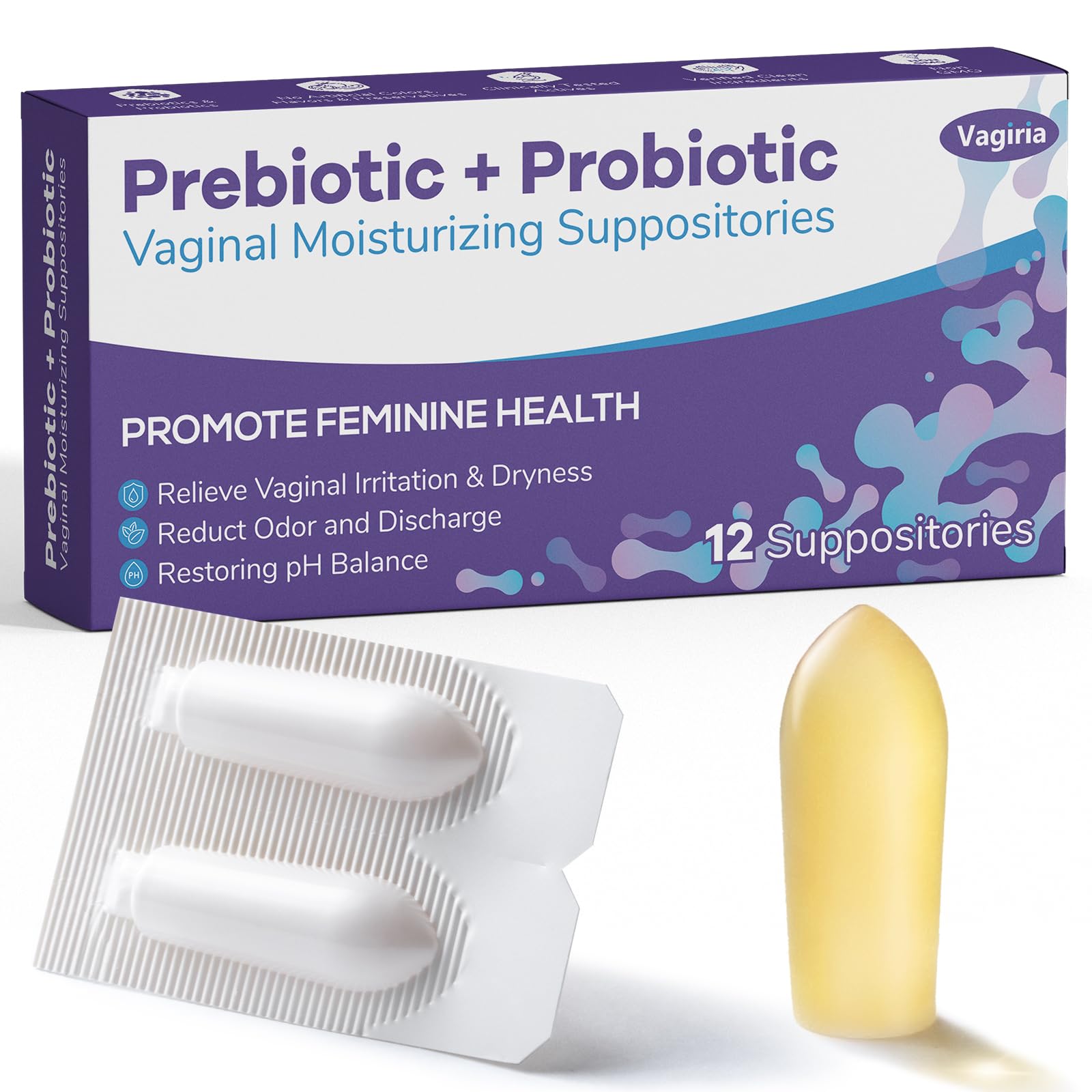 Vaginal Probiotic Suppositories, Prebiotic Infused with Hyaluronic Acid, Tea Tree, and Vitamin C&E