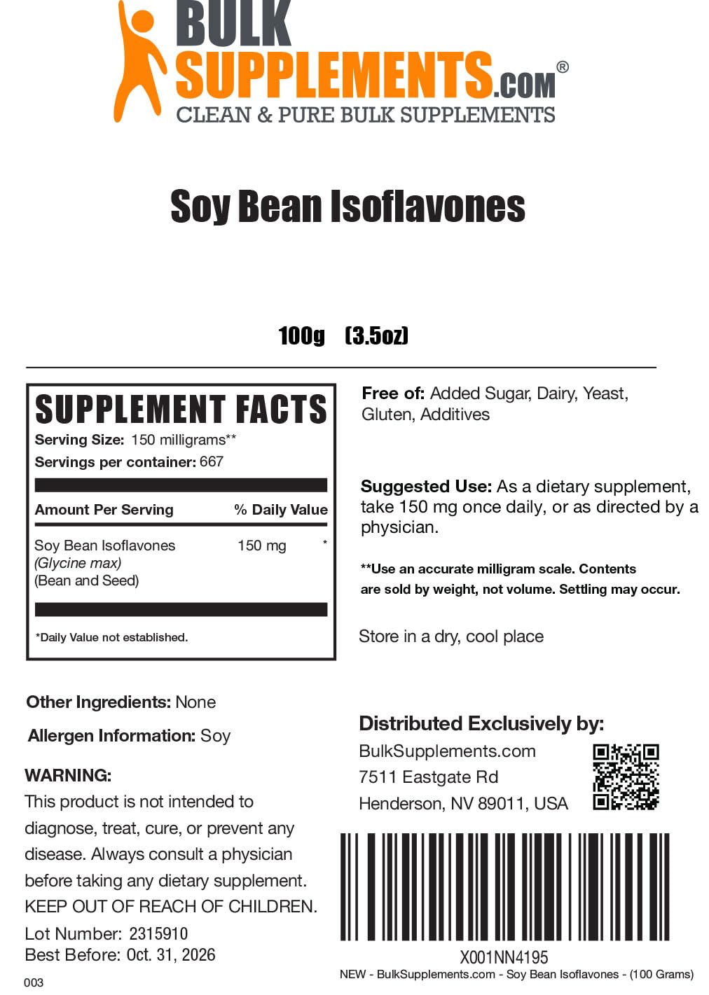 BULKSUPPLEMENTS.COM Soy Isoflavones Powder - Soy Isoflavones 150mg, Isoflavones Supplement - AB Mystery