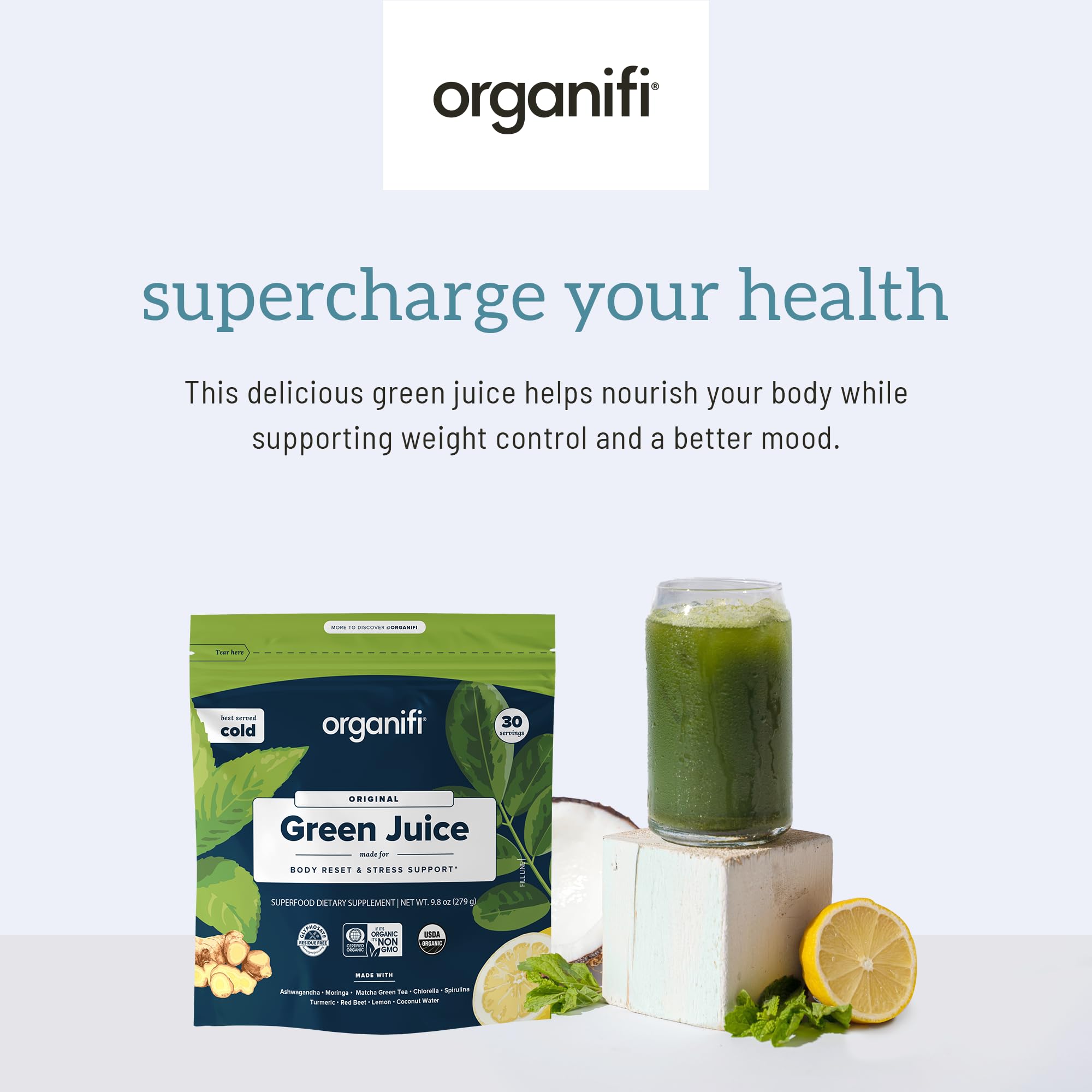Organifi Green Juice - Powder Supplement with Organic Spirulina, Ashwagandha - AB Mystery