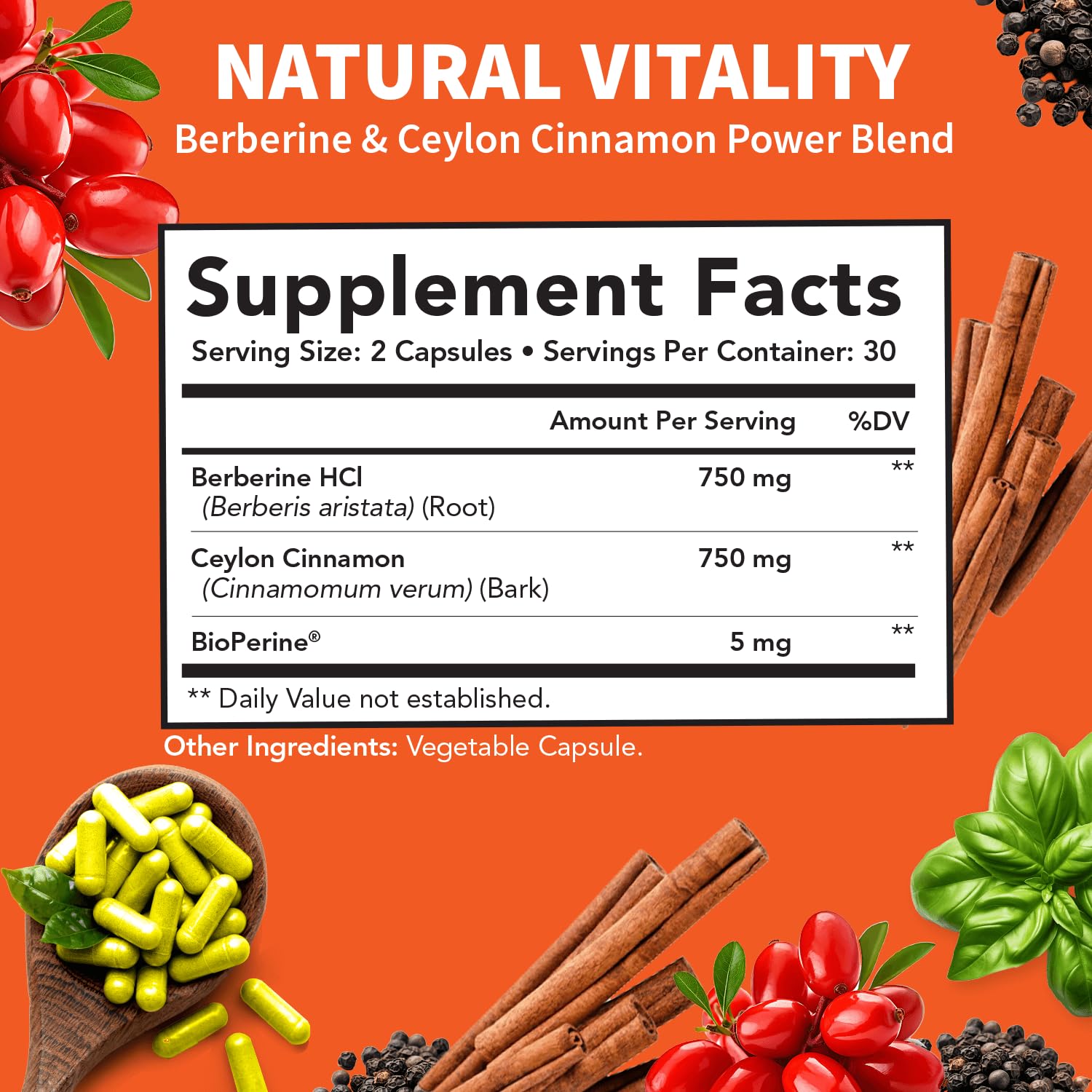 Clinical Grade Berberine Supplement 1500mg HCL Plus Ceylon Cinnamon Weight Managemen - AB Mystery