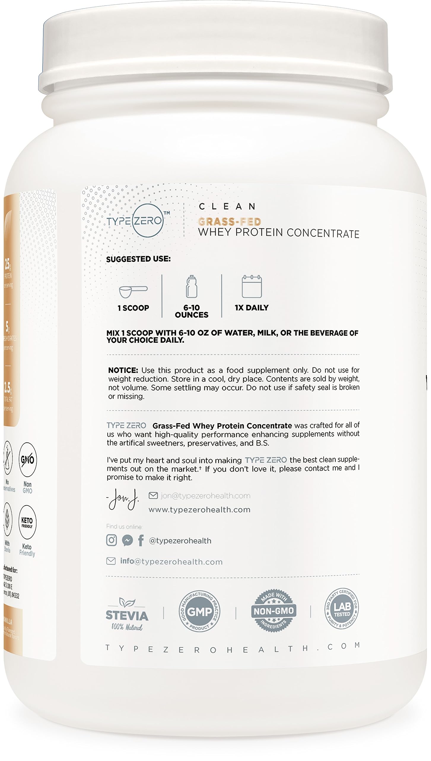 Type Zero Grass Fed Whey Protein Concentrate Powder (Vanilla, 2LBS) - Gluten Free - AB Mystery