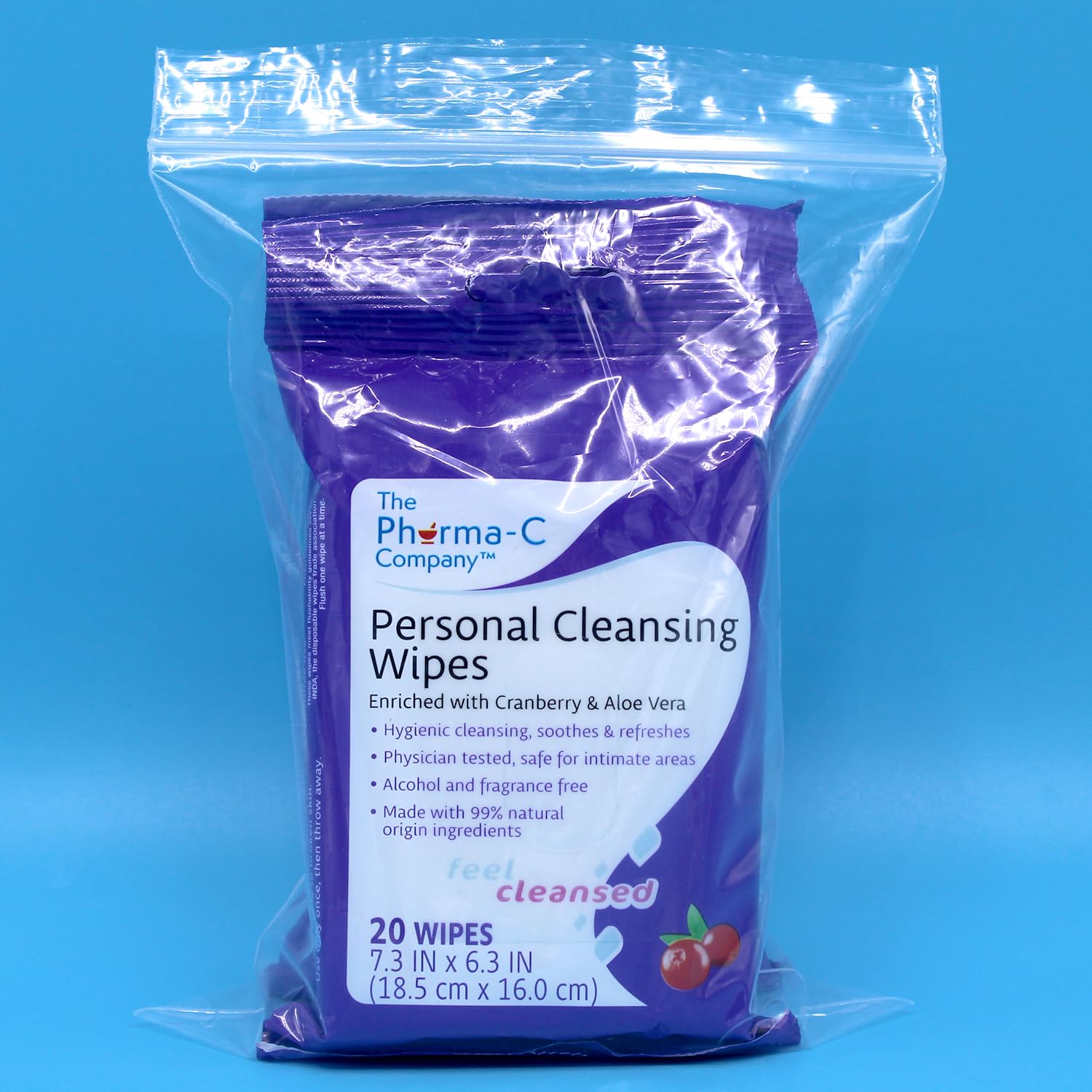 The Pharma-C Company Personal Cleansing Wipes [2 packs of 20 wipes] - Enriched with Cranberry & Aloe Vera - AB Mystery