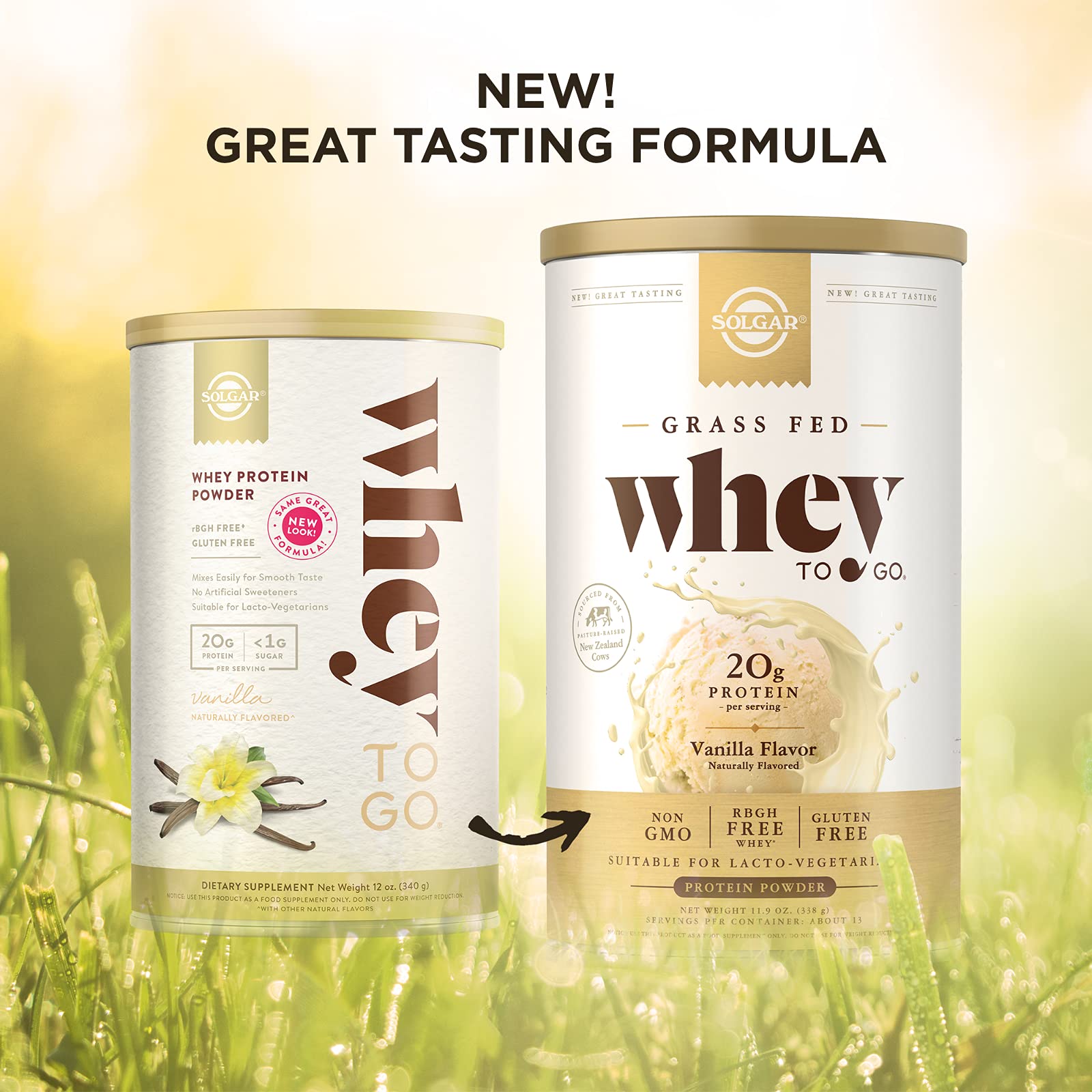 Solgar Whey To Go Natural Vanilla Flavour Protein Powder 340 g - Grass-Fed Whey from New Zealand Cows SOLGAR