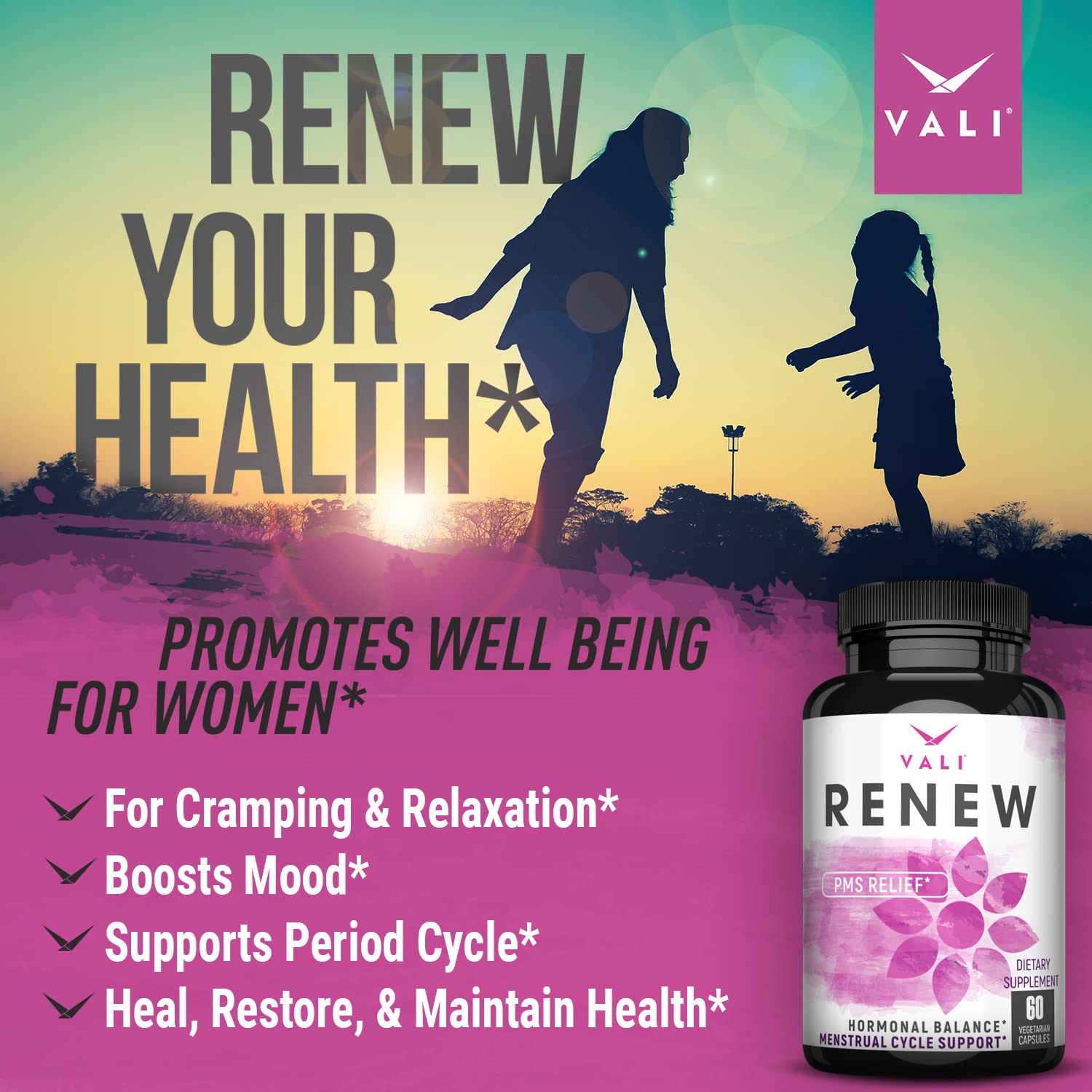 VALI Renew PMS Relief Supplement. Women’s Menstrual Cycle Support. Herbal Formula - AB Mystery