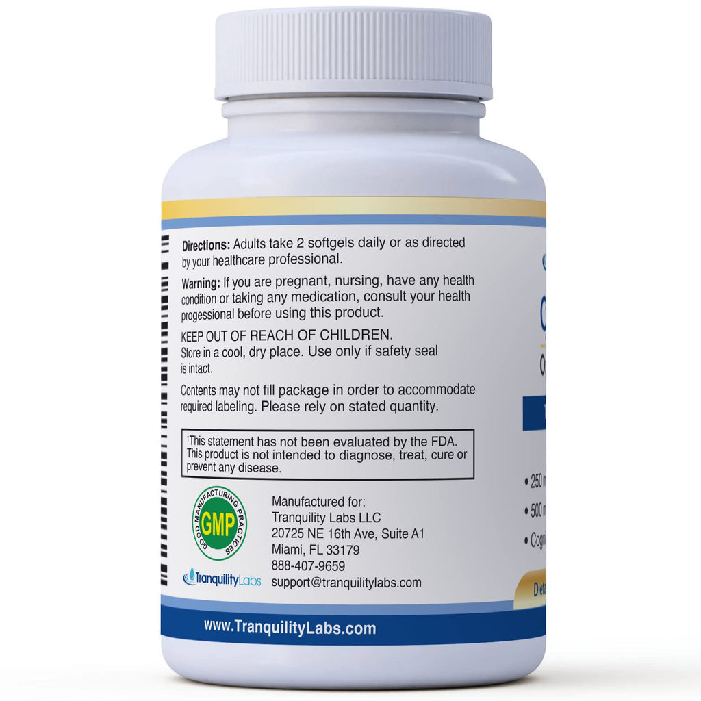 High DHA Omega 3 Fish Oil - CogniDHA - Pharmaceutical Grade - 840 mg Omega-3s - Supercritical CO2 Tranquility Labs