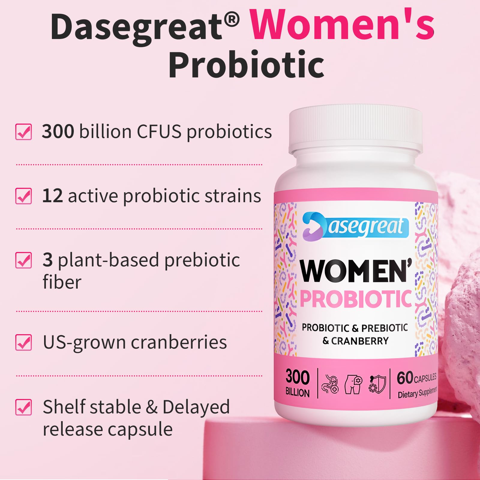 300 Billion CFUs Probiotics for Women,12 Strains Probiotics with Prebiotic Cranberry - AB Mystery