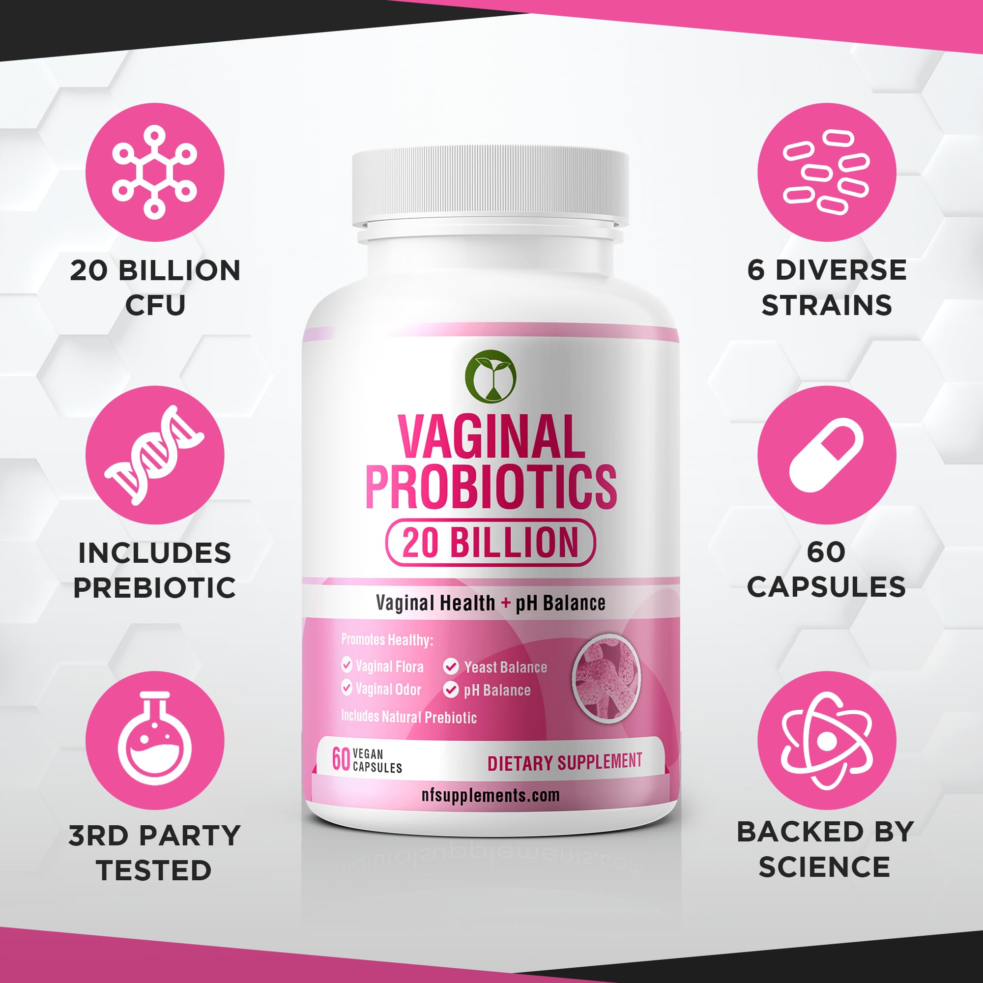 Vaginal Probiotics for Womens Health 20 Billion CFU | PH Balance & Vaginigal Odor Support 60 Capsules - AB Mystery
