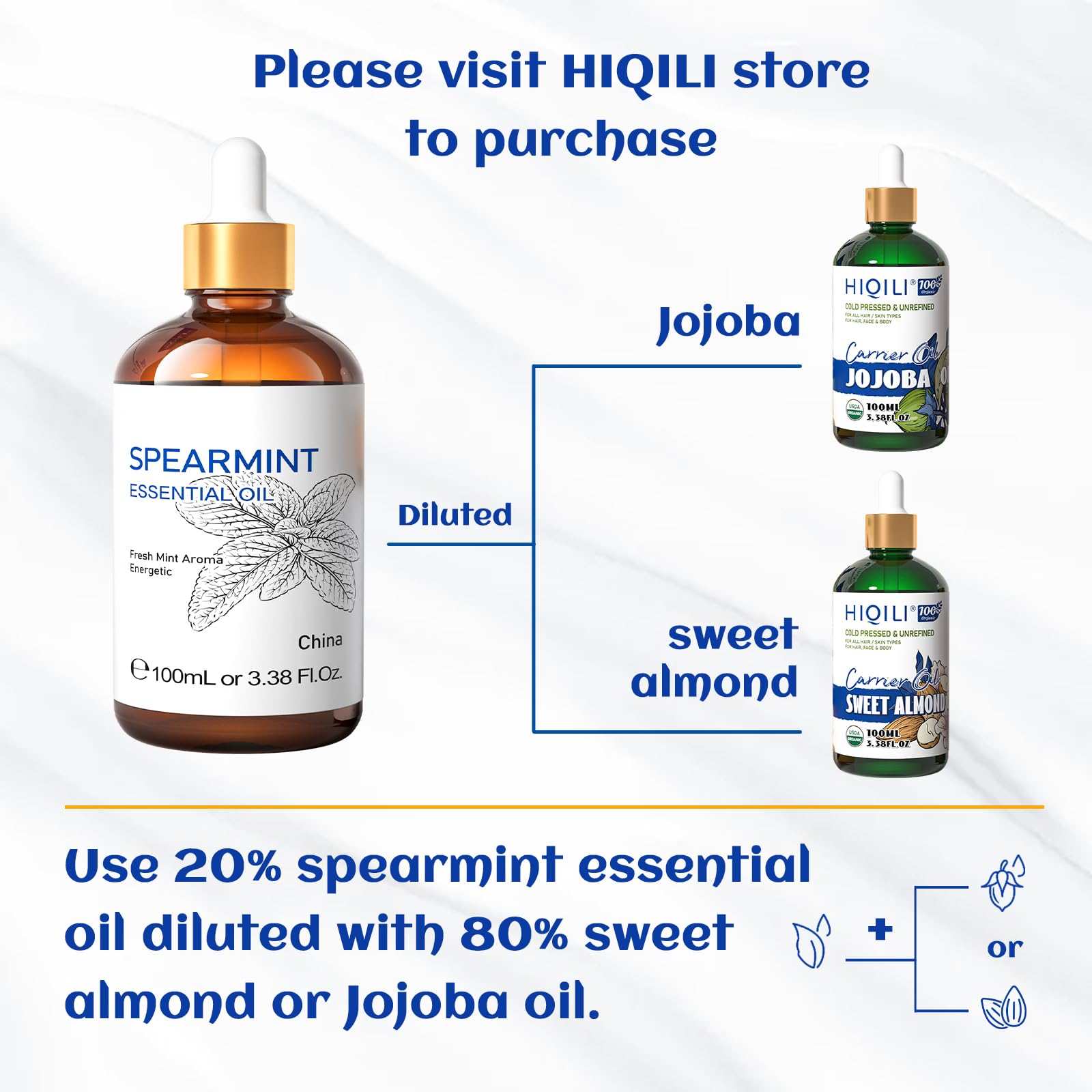 HIQILI 100ML Spearmint Essential Oil for Skin Care -100% Pure Treatment Grade - 3.38 Fl Oz. - AB Mystery