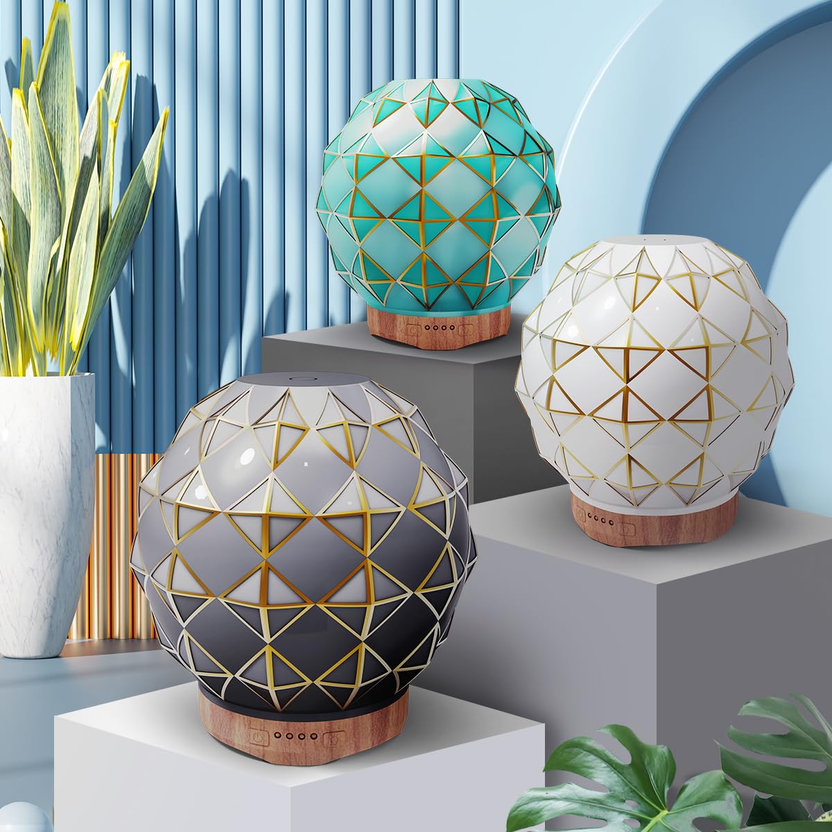 Youenkity Essential Oil Diffuser, Glass Ultrasonic Aromatherapy Diffuser with 7 Color LED Lights - AB Mystery