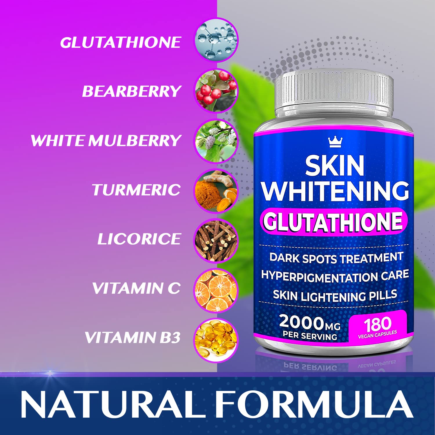 Glutathione Whitening Pills - 180 Capsules 2000mg Glutathione - Effective Skin Lightening - AB Mystery