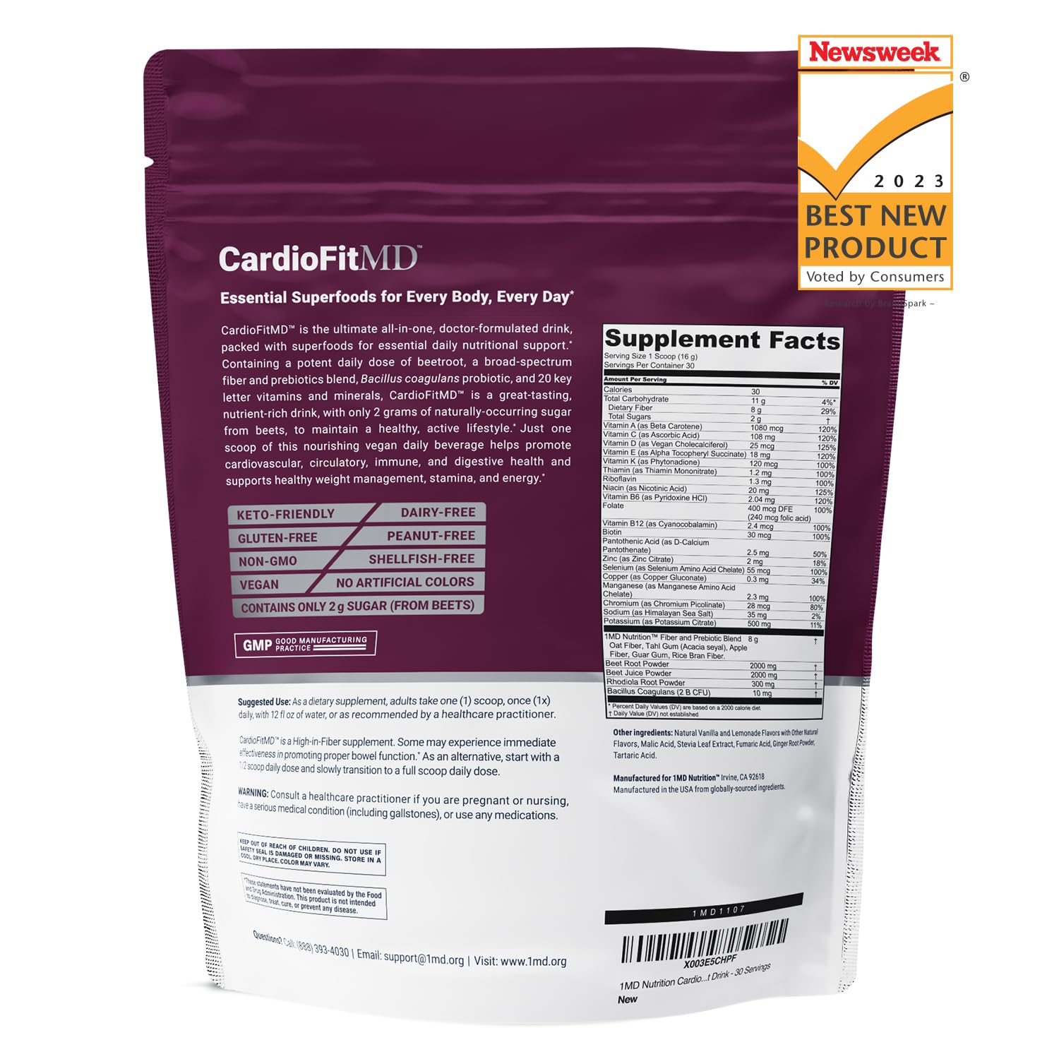 1MD Nutrition CardioFitMD - Vegan Beets Superfood Keto-Friendly Heart Health Powder - AB Mystery