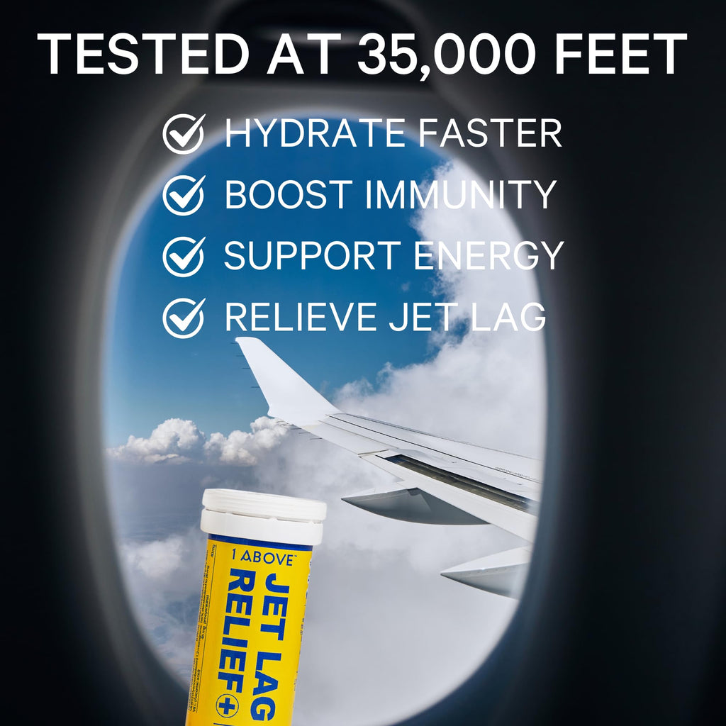1Above Jet Lag Relief Tablets - Citrus-Flavored Effervescent Multivitamin with Pycnogenol Travel Supplement for Hydration, Energy - AB Mystery