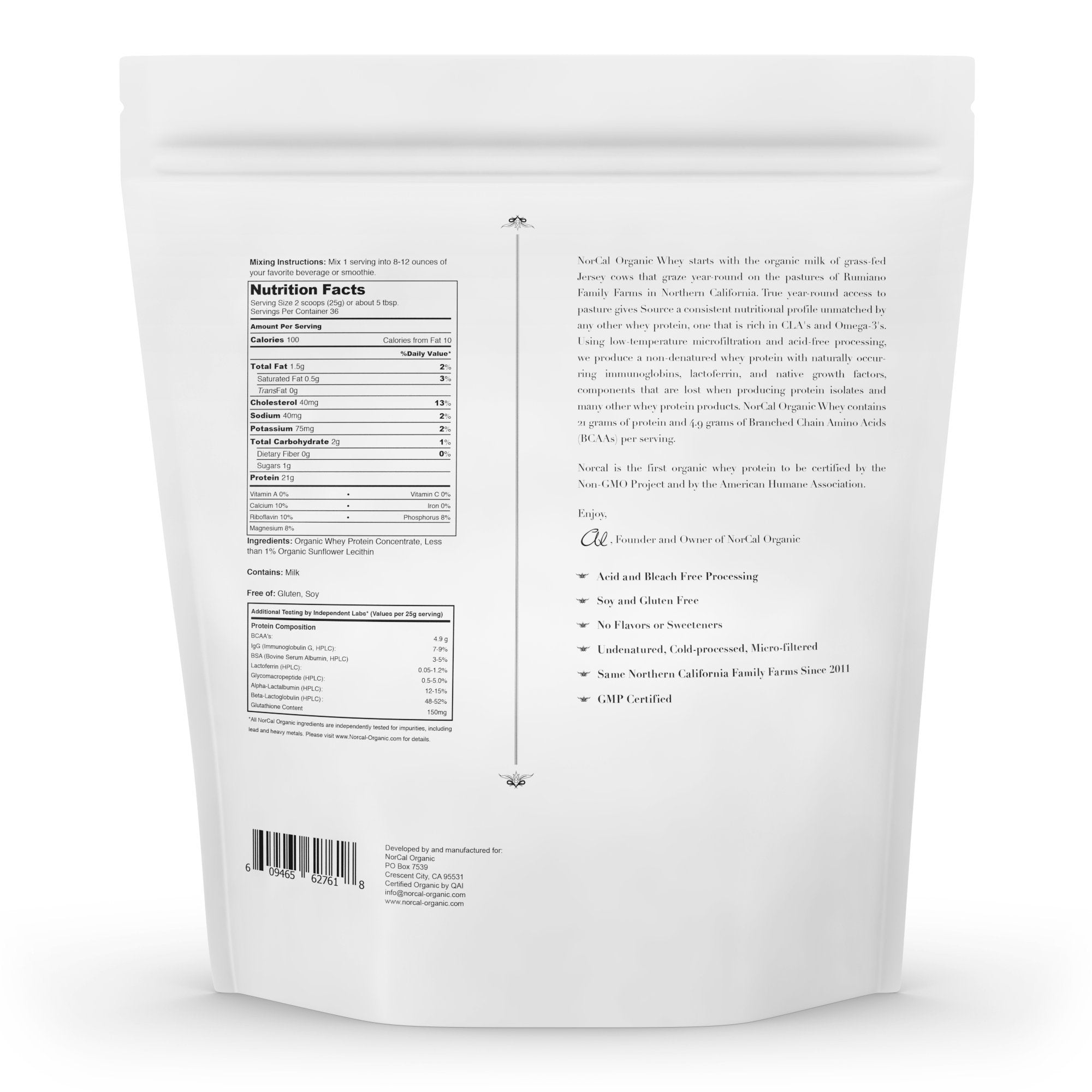 NorCal Organic Unflavored Whey Protein - 2lbs Bulk | 100% Grass-Fed, USDA Certified - AB Mystery