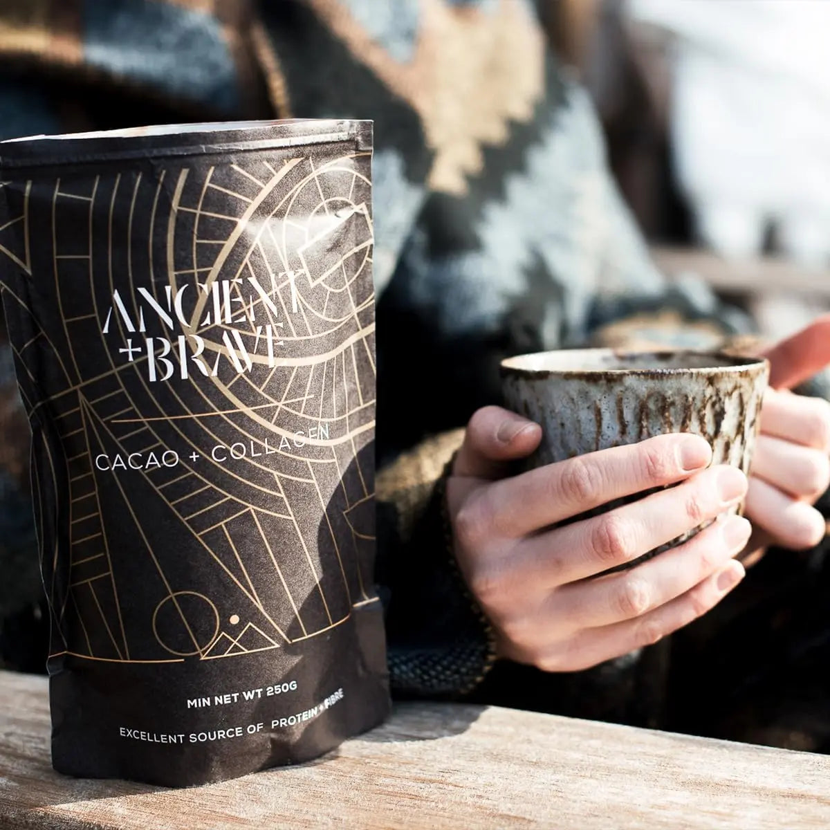 Ancient + Brave - Cacao + Collagen Powder 250g - Peruvian Raw Cacao Hot Chocolate with Grass - AB Mystery