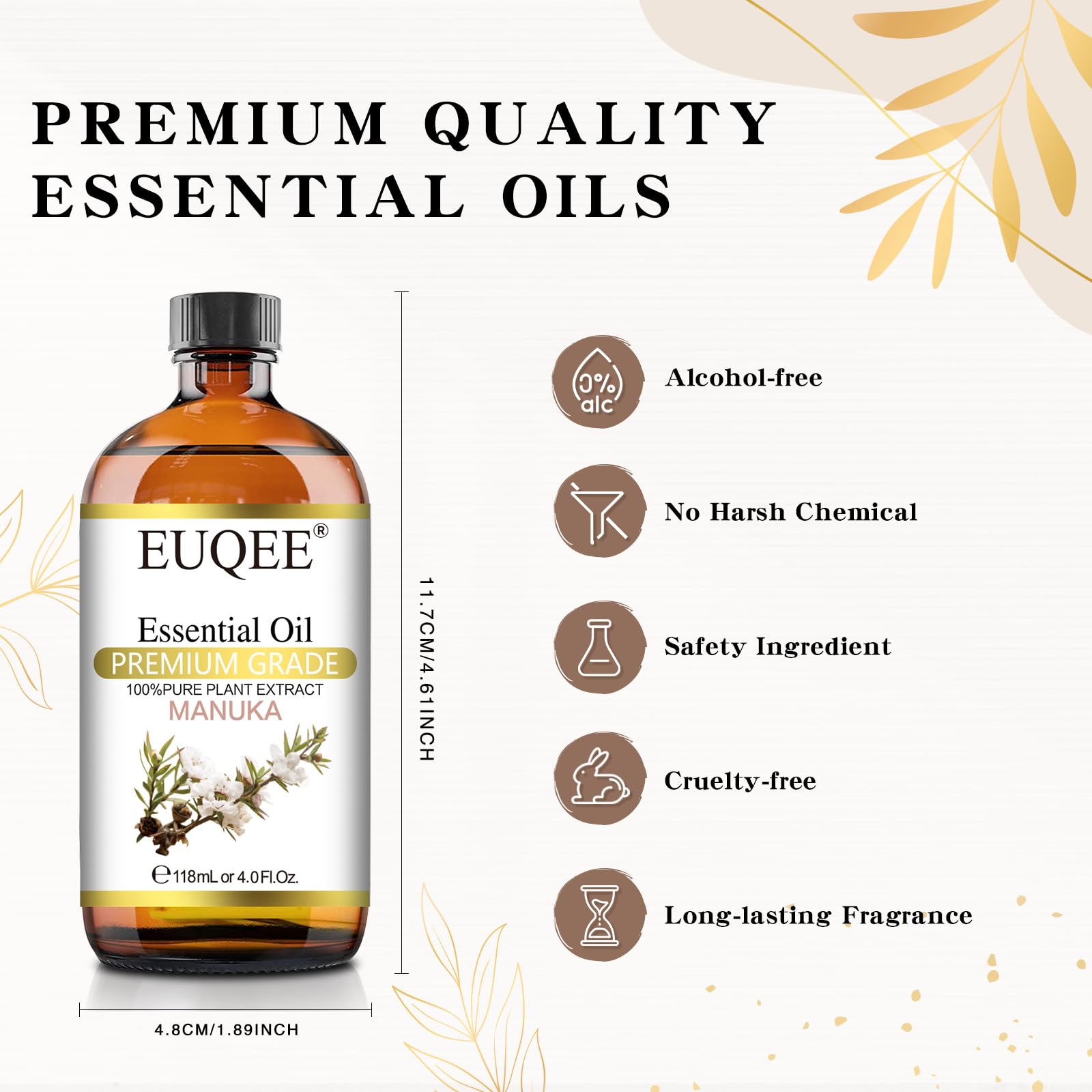 EUQEE Manuka Essential Oil 118ml Large Capacity Pure Manuka Oil with Glass Dropper for Skin - AB Mystery