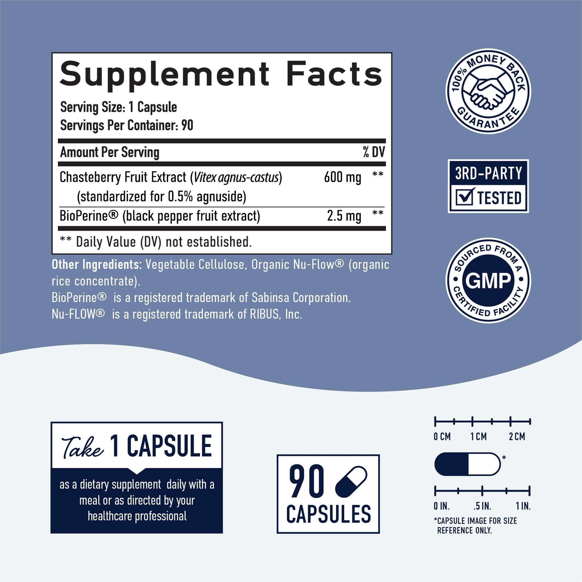 LLK Chasteberry Capsules 600mg - Menopause & PMS Relief Women's Health Supplement - AB Mystery