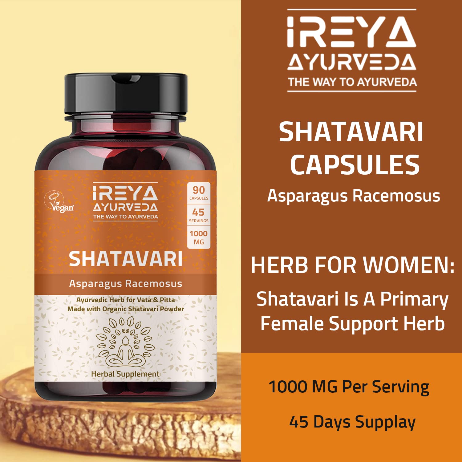 Ireya Ayurveda Shatavari Capsules (90 Capsjules) 1000 mg Organic Shatavari Capsules Lactation - AB Mystery