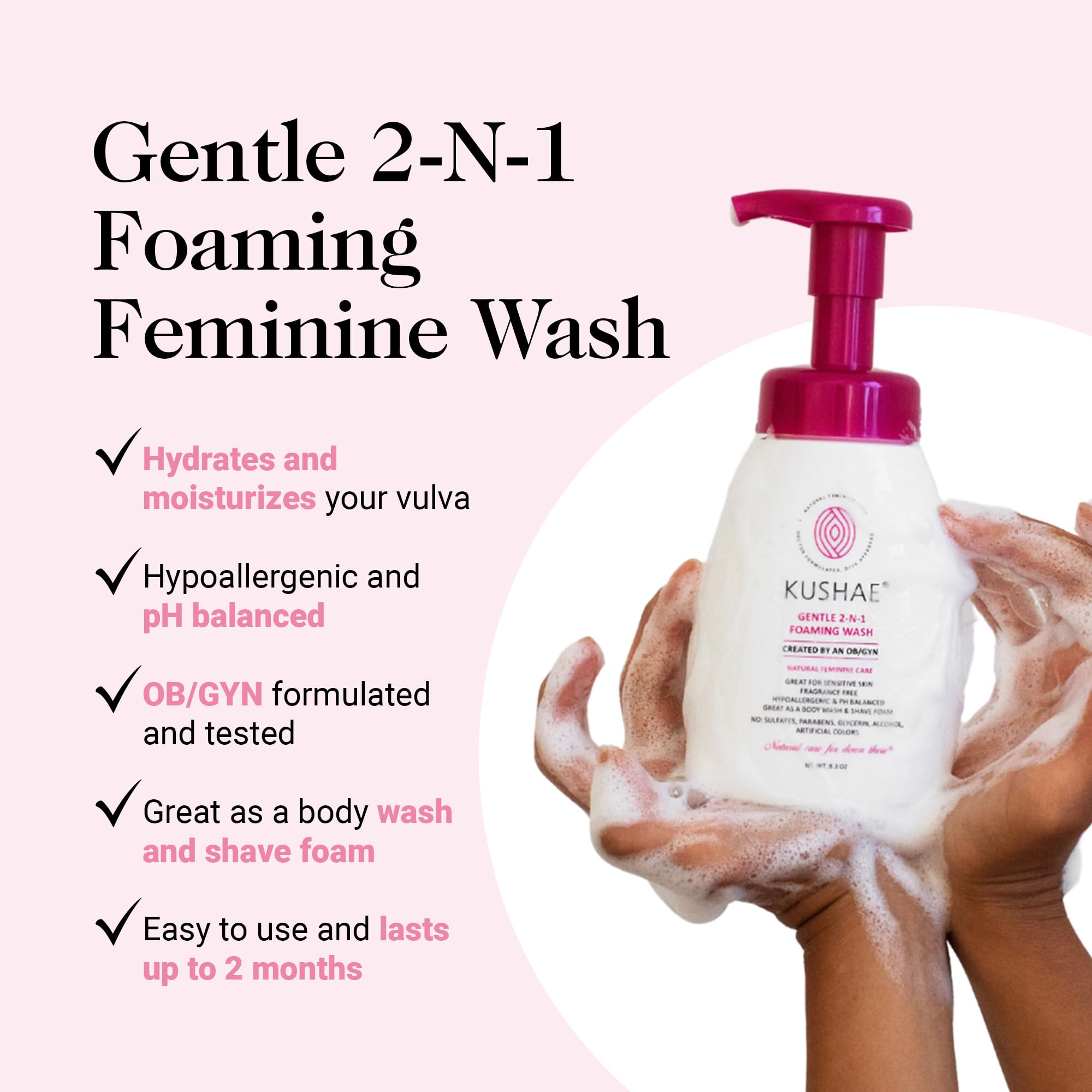 Kushae Gentle 2-in-1 Foaming Wash, pH Balance Feminine Wash for Optimal Hygiene - AB Mystery