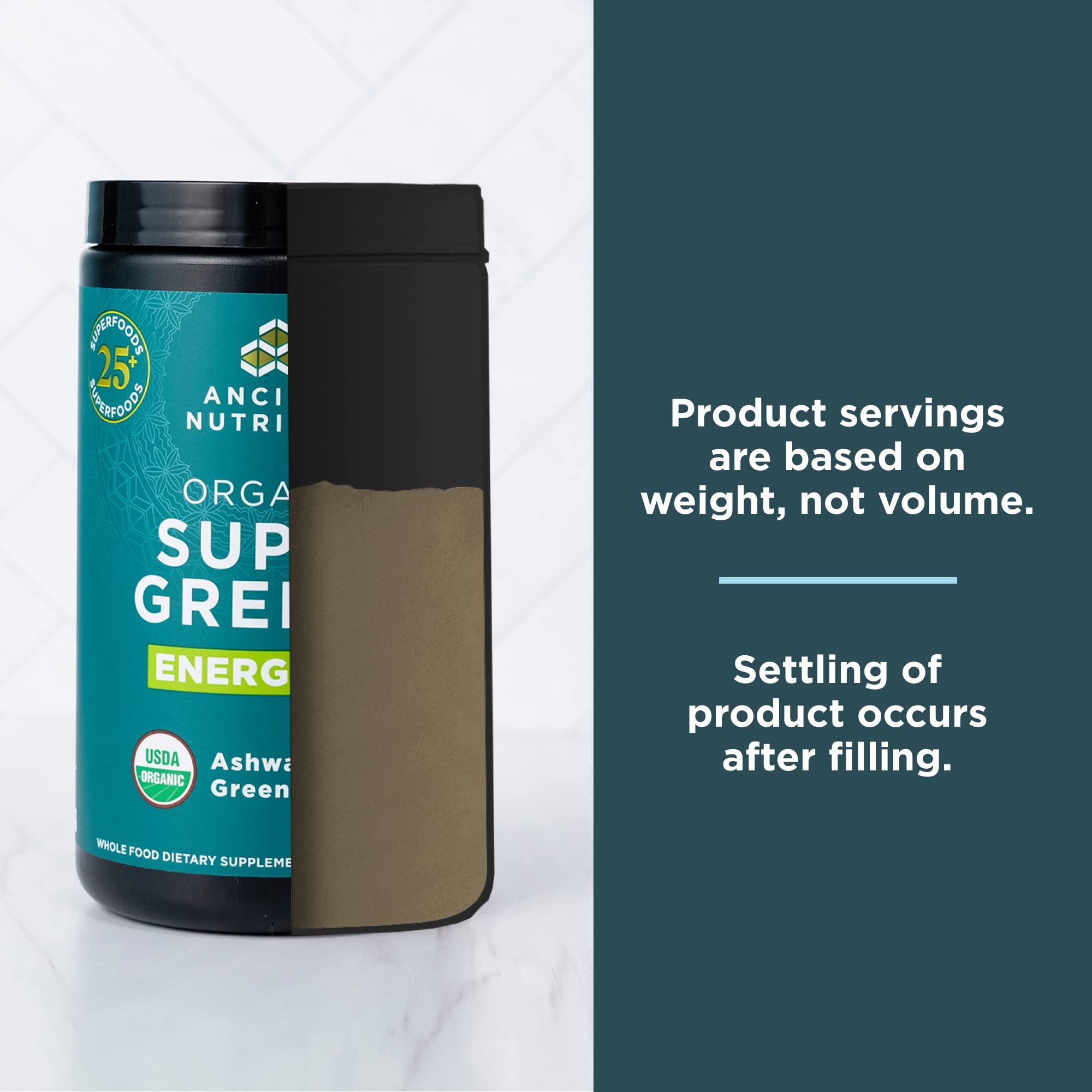 Ancient Nutrition Supergreens Energizer Powder, Organic Superfood Powder with Caffeine - AB Mystery