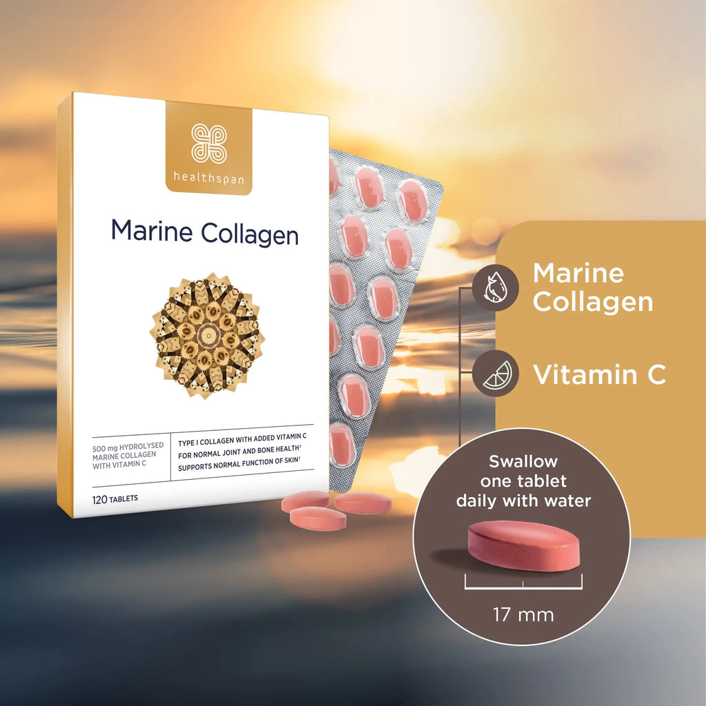 Healthspan Marine Collagen 500mg (120 Tablets) | Hydrolysed Type I Marine Collagen healthspan