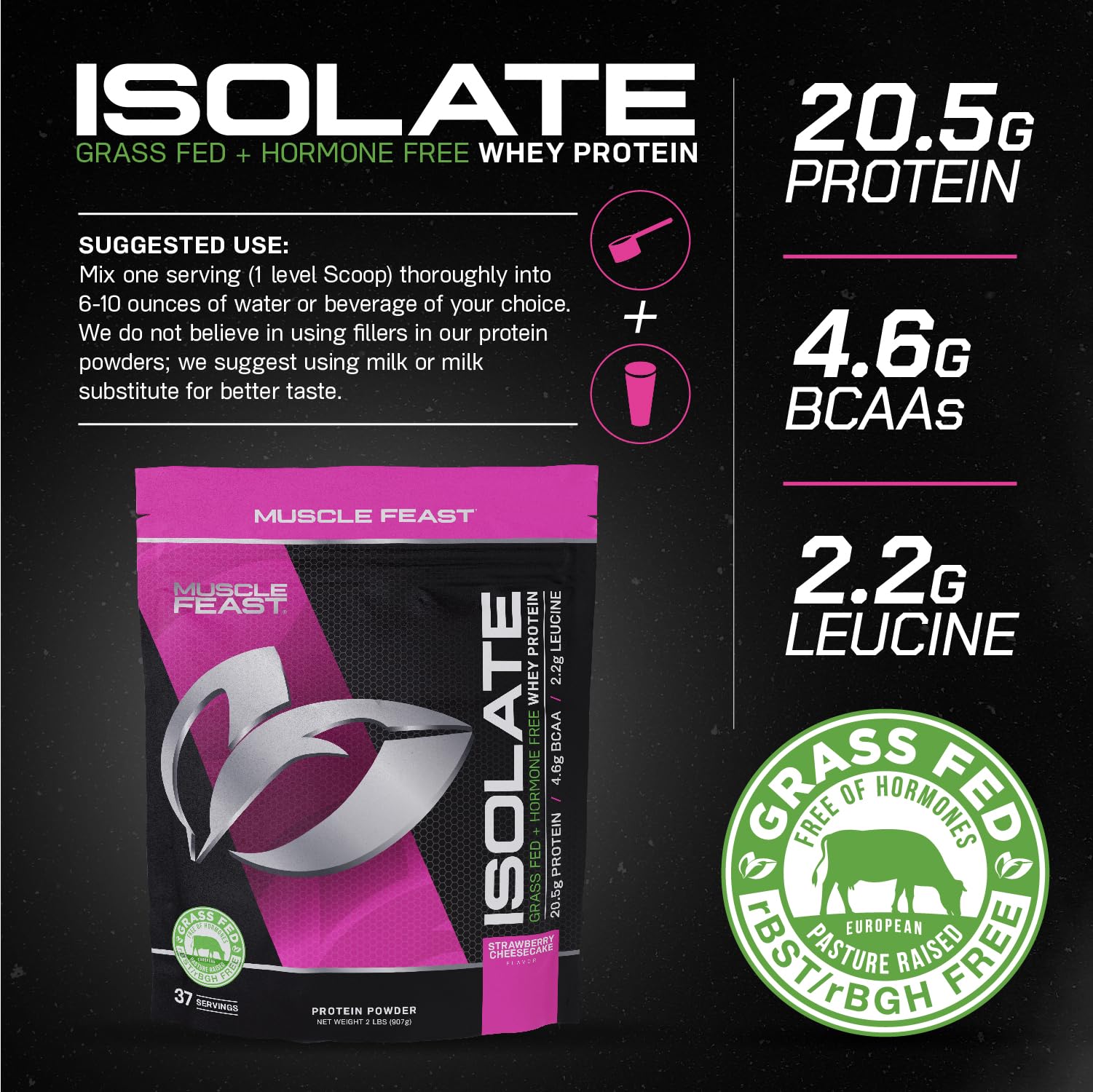 Muscle Feast Grass-Fed Whey Protein Isolate, All Natural Hormone Free Pasture Raised - AB Mystery