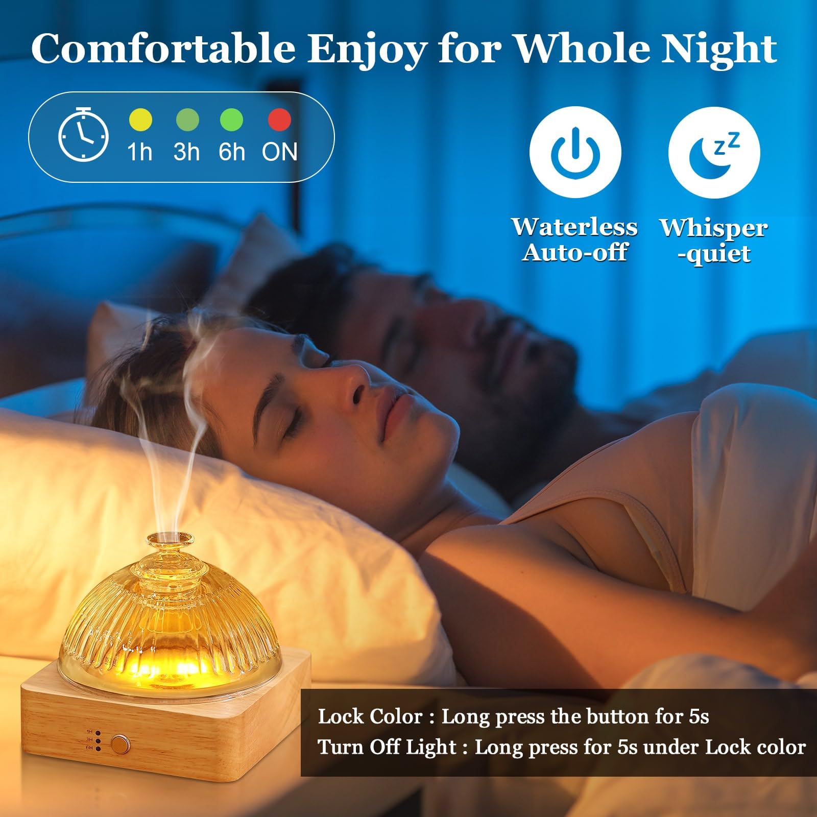 Lecdura Glass Essential Oil Diffuser with Glass Reservoir & Wood Base - Plastic Free, 200ml Lock - AB Mystery