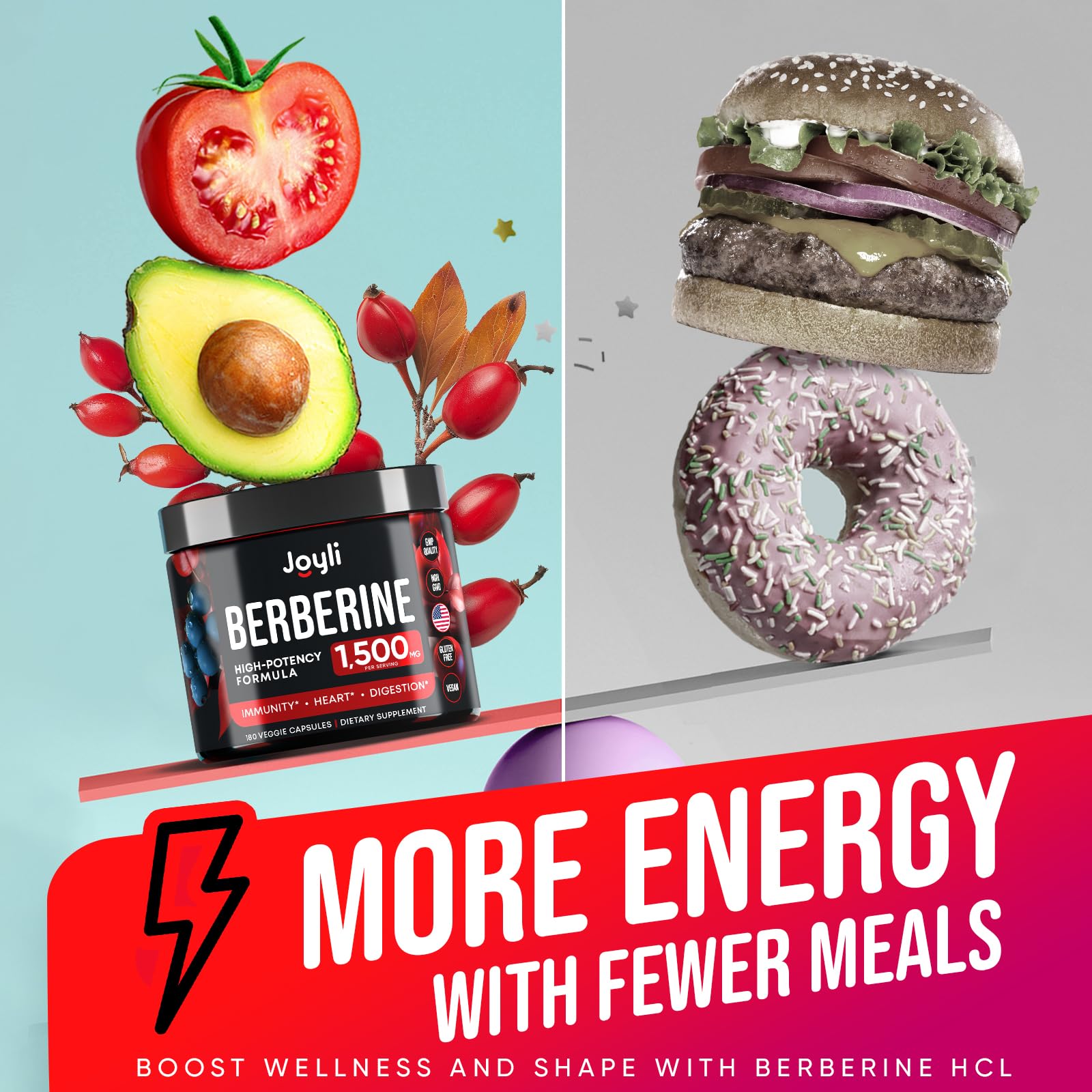Joyli Berberine 1500MG - 180 Vegan Capsules - Weight Management & Heart Support - AB Mystery