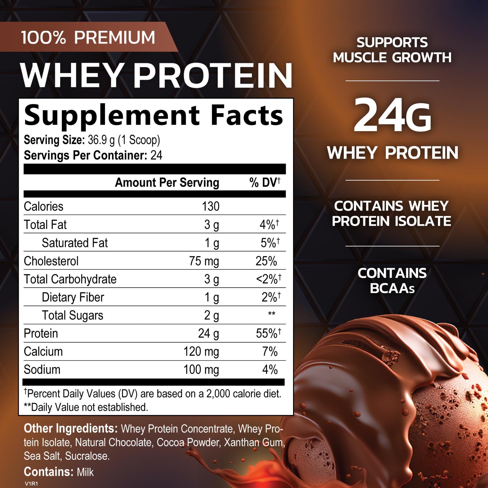 Nature's Premium 100% Whey Protein Powder, 24g of Protein, Double Rich Chocolate - AB Mystery