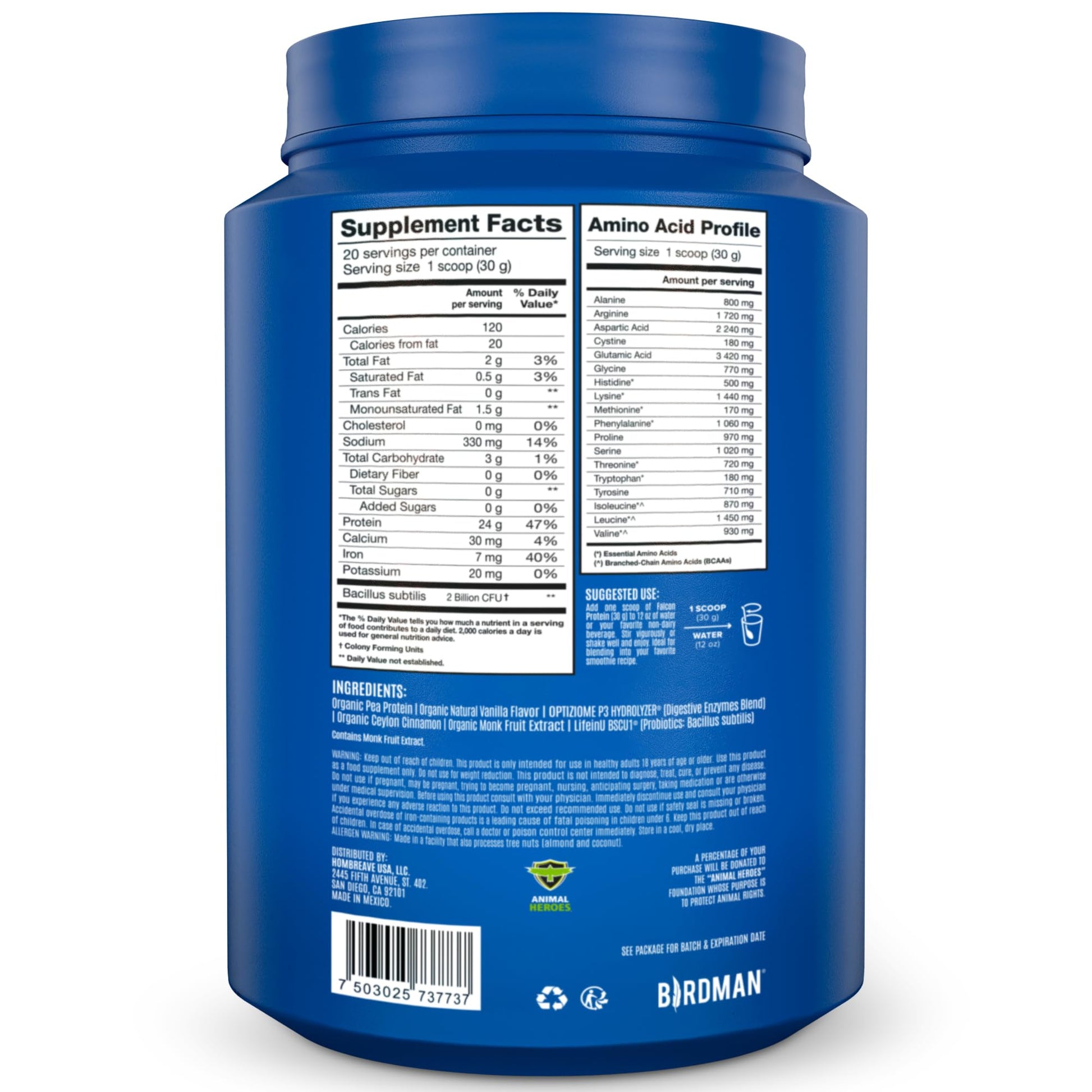 BIRDMAN Falcon Vegan Protein Powder Organic, Stevia & Sugar Free, Plant Based Protein - AB Mystery