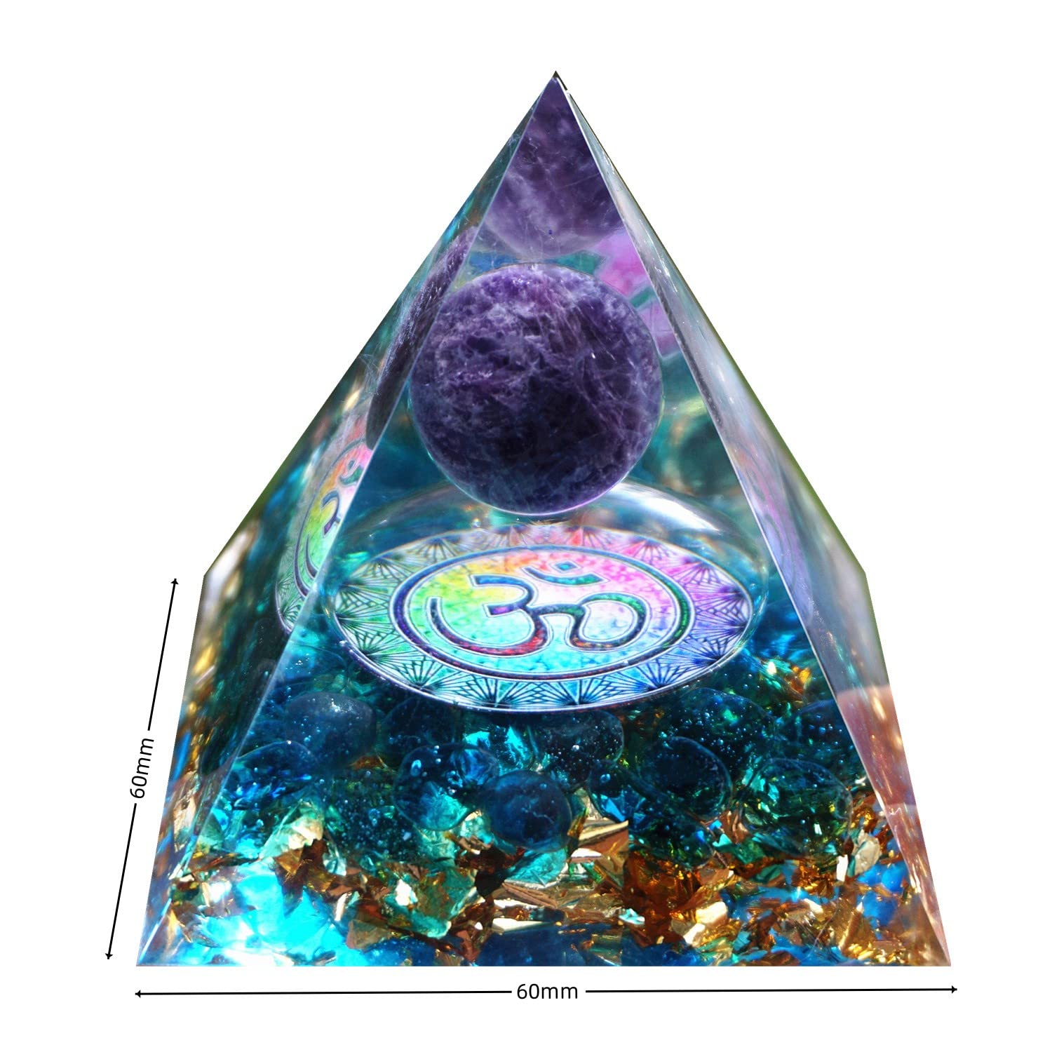 Besorgone Orgonite Pyramid for Positive Energy Amethyst Sphere Chakra Orgone with Blue Quartz - AB Mystery