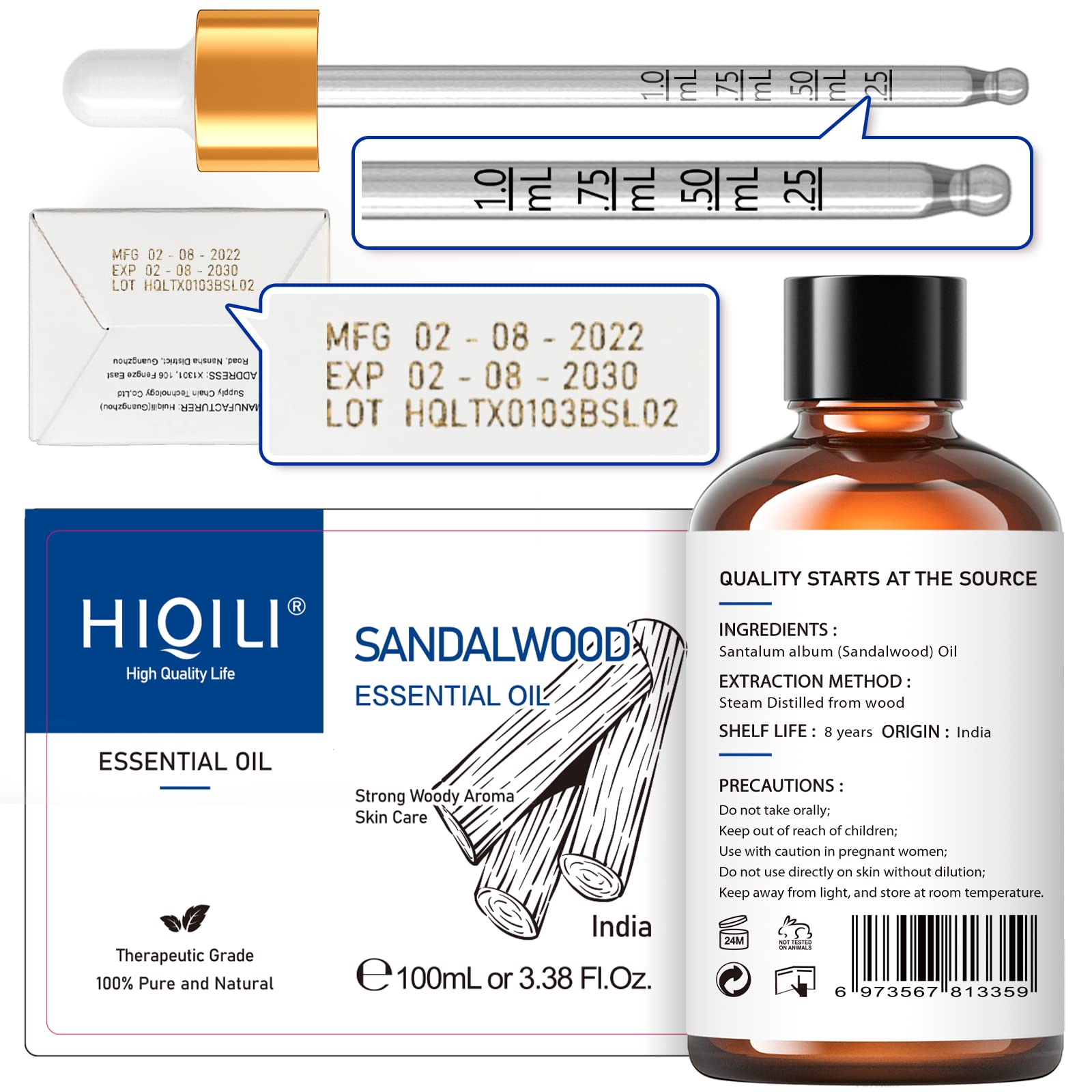 HIQILI Sandalwood Essential Oil and Sweet Orange Essential Oil, 100% Pure Natural for Diffuser - 3.38 Fl Oz - AB Mystery