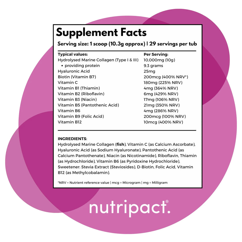 Hydrolysed Marine Collagen Peptides Powder with Hyaluronic Acid, Biotin, Vitamin C & B Vitamins – 10,000mg Collagen - AB Mystery