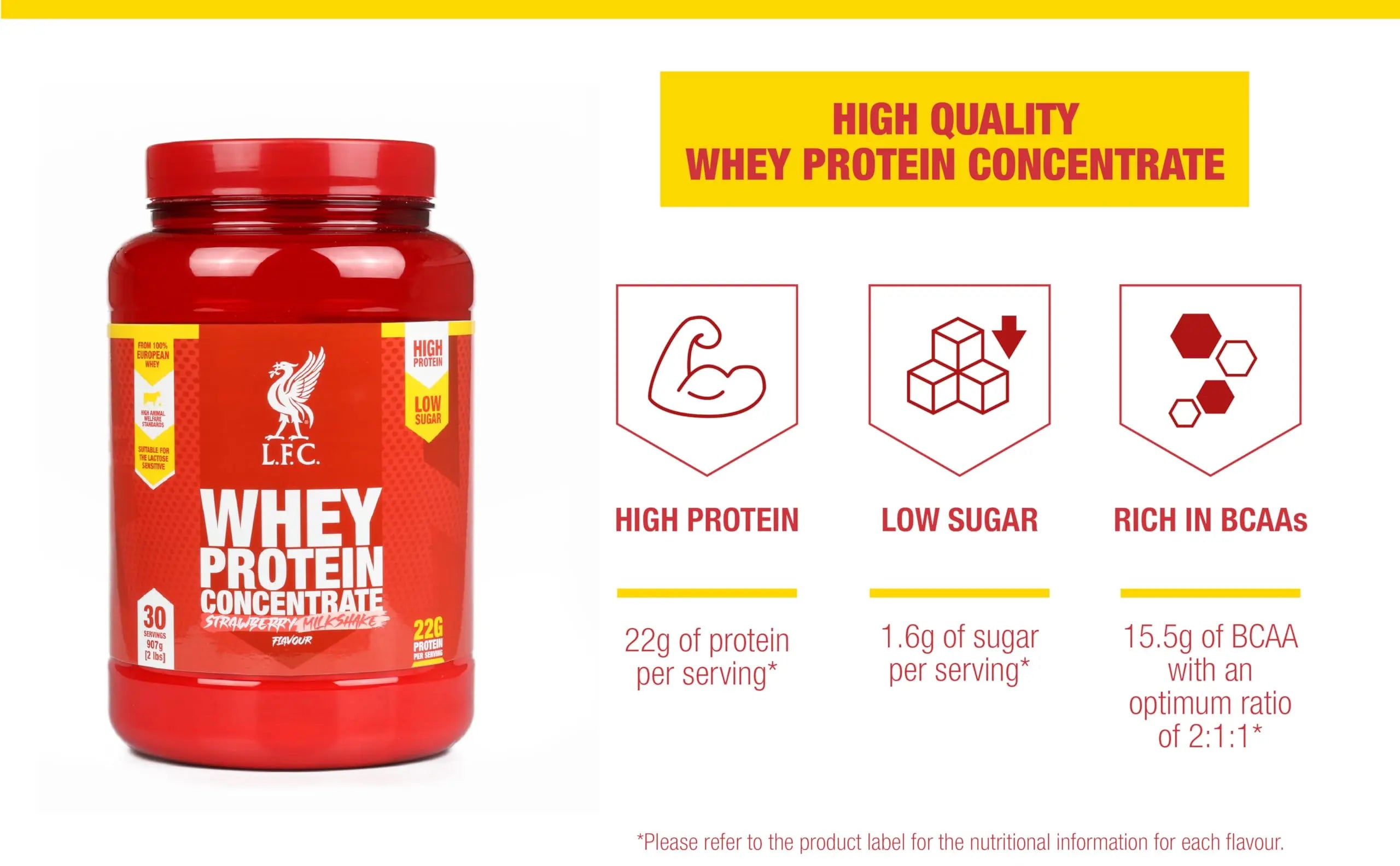 LFC Whey Protein Powder Strawberry Flavour 908g 15.5g Naturally-Occurring BCAAs 21g Protein Vector Consumer