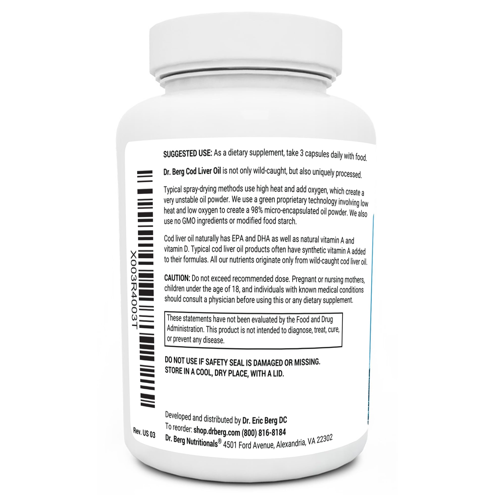 Dr. Berg Cod Liver Oil Capsules - New Formula Without OxBile - Rich in Omega-3 Fatty - AB Mystery